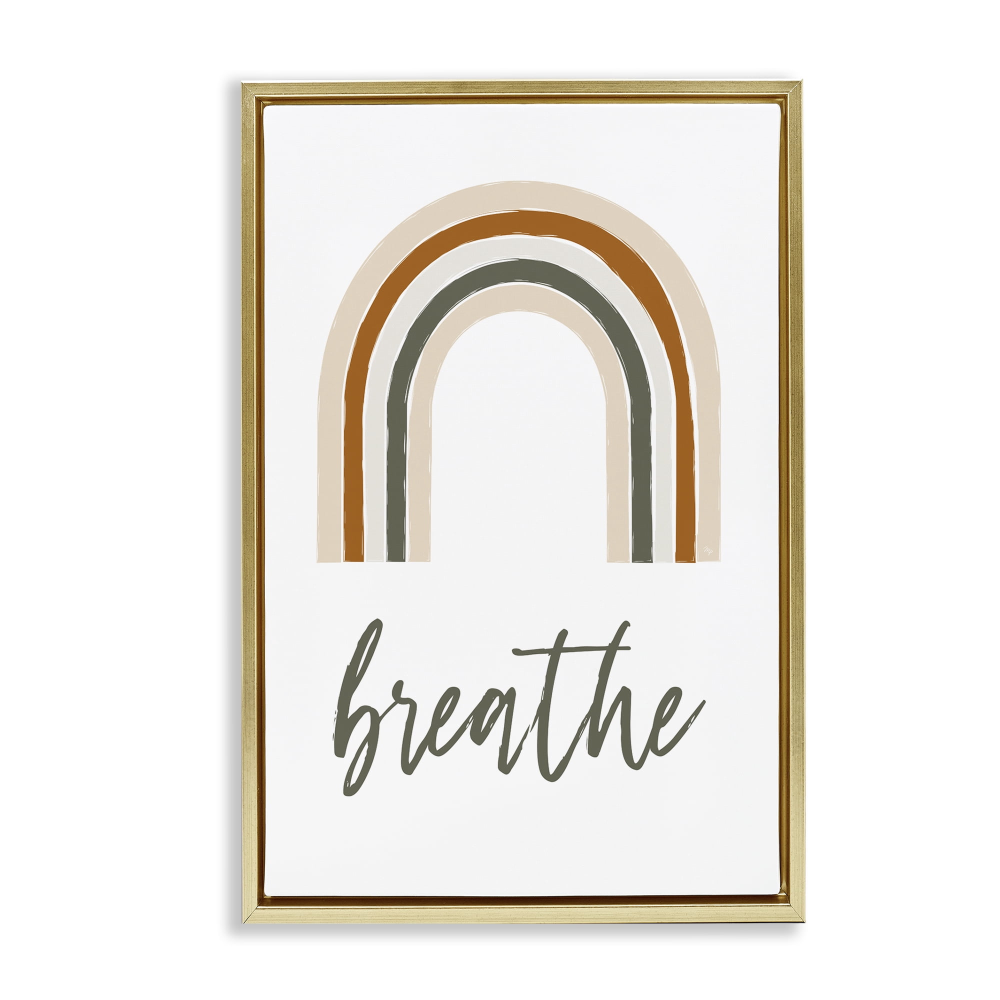 Stupell Industries Breathe with Subtle Earth Tones Text & Numbers Painting Gold Floater Framed Canvas Art Print Wall Art, 17 x 25