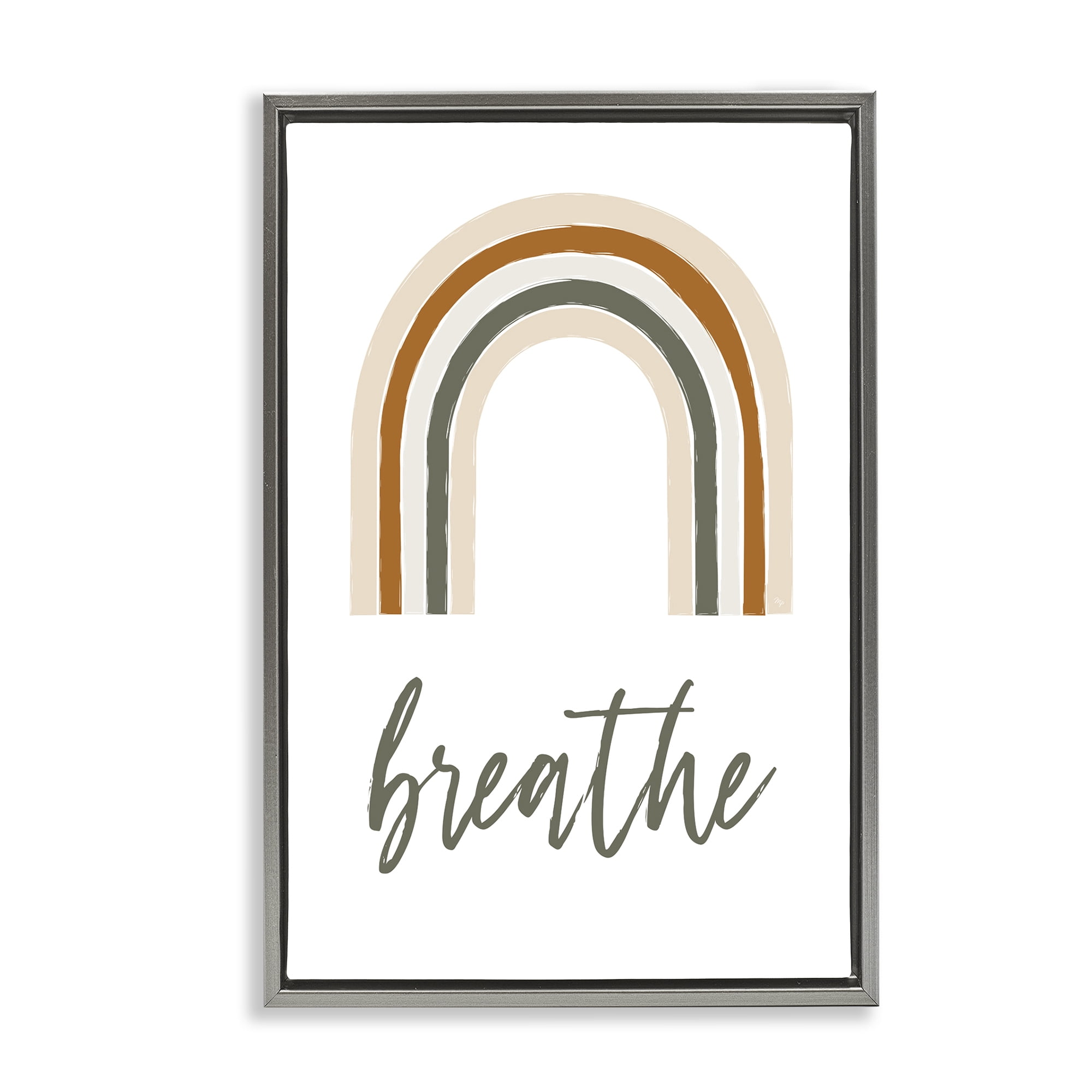 Stupell Industries Breathe with Subtle Earth Tones Text & Numbers Painting Gray Floater Framed Canvas Art Print Wall Art, 17 x 25