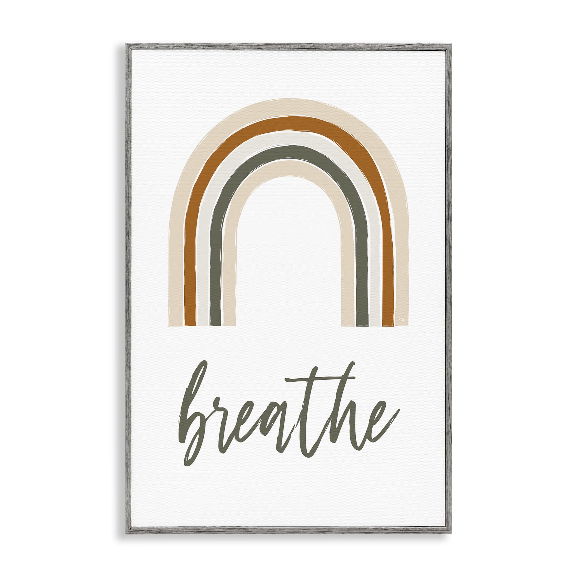 Stupell Industries Breathe with Subtle Earth Tones Text & Numbers Painting Gray Framed Art Print Wall Art, 16 x 24
