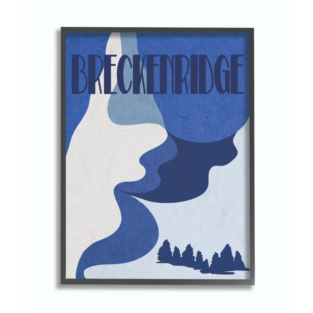 Breckenridge Blue Abstract Mountain Canvas Print with Black Frame