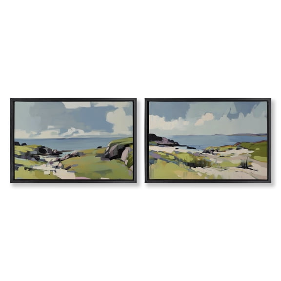 Stupell Industries Breezy Bay Landscape 2 Piece Black Framed Floater Canvas Set design by Elara Yasna, 17 x 25