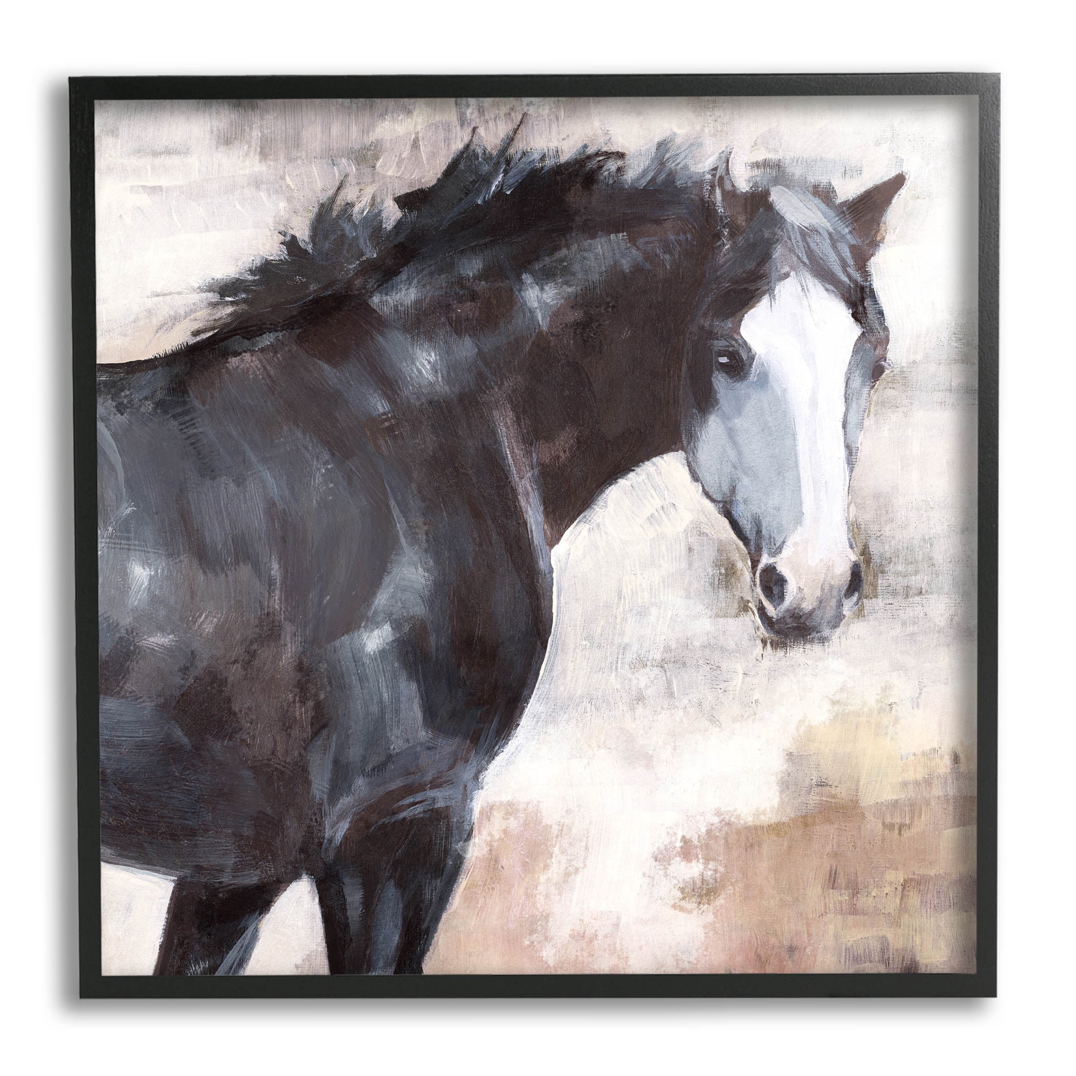 Stupell Industries Breezy Country Stallion Horse Painting Painting Black Framed Art Print Wall Art, Design by Nina Blue