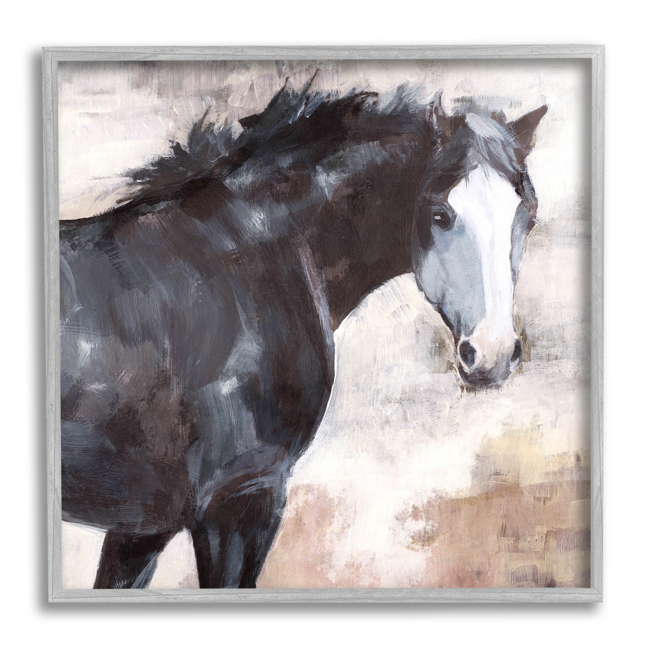 Stupell Industries Breezy Country Stallion Horse Painting Painting Gray Framed Art Print Wall Art, Design by Nina Blue