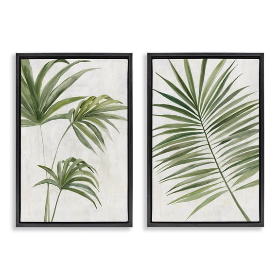 Stupell Industries Breezy Tropical Palms 2 Piece Black Framed Floater Canvas Set design by Hannah Dawson, 31 x 21