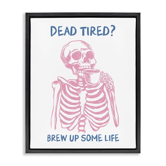 Stupell Industries Brew Up Life Skeleton Black Framed Floater Canvas Wall Art design by JJ Design House LLC, 21 x 17