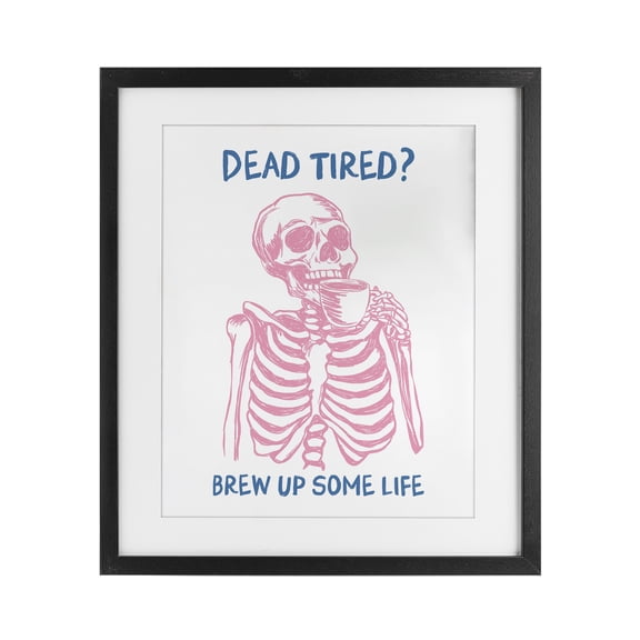Stupell Industries Brew Up Life Skeleton Black Framed Print Under Glass design by JJ Design House LLC, 21 x 17