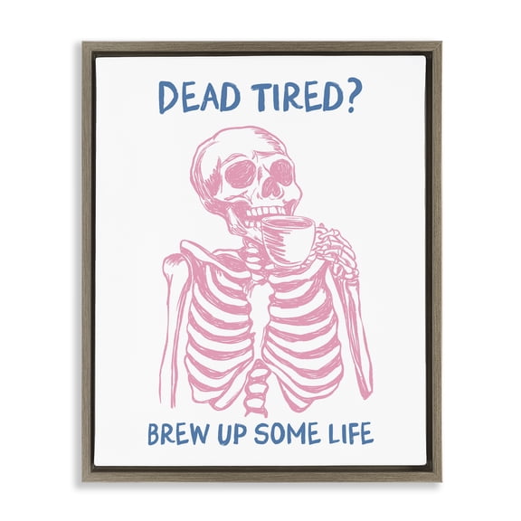 Stupell Industries Brew Up Life Skeleton Brown Framed Floater Canvas Wall Art design by JJ Design House LLC, 21 x 17