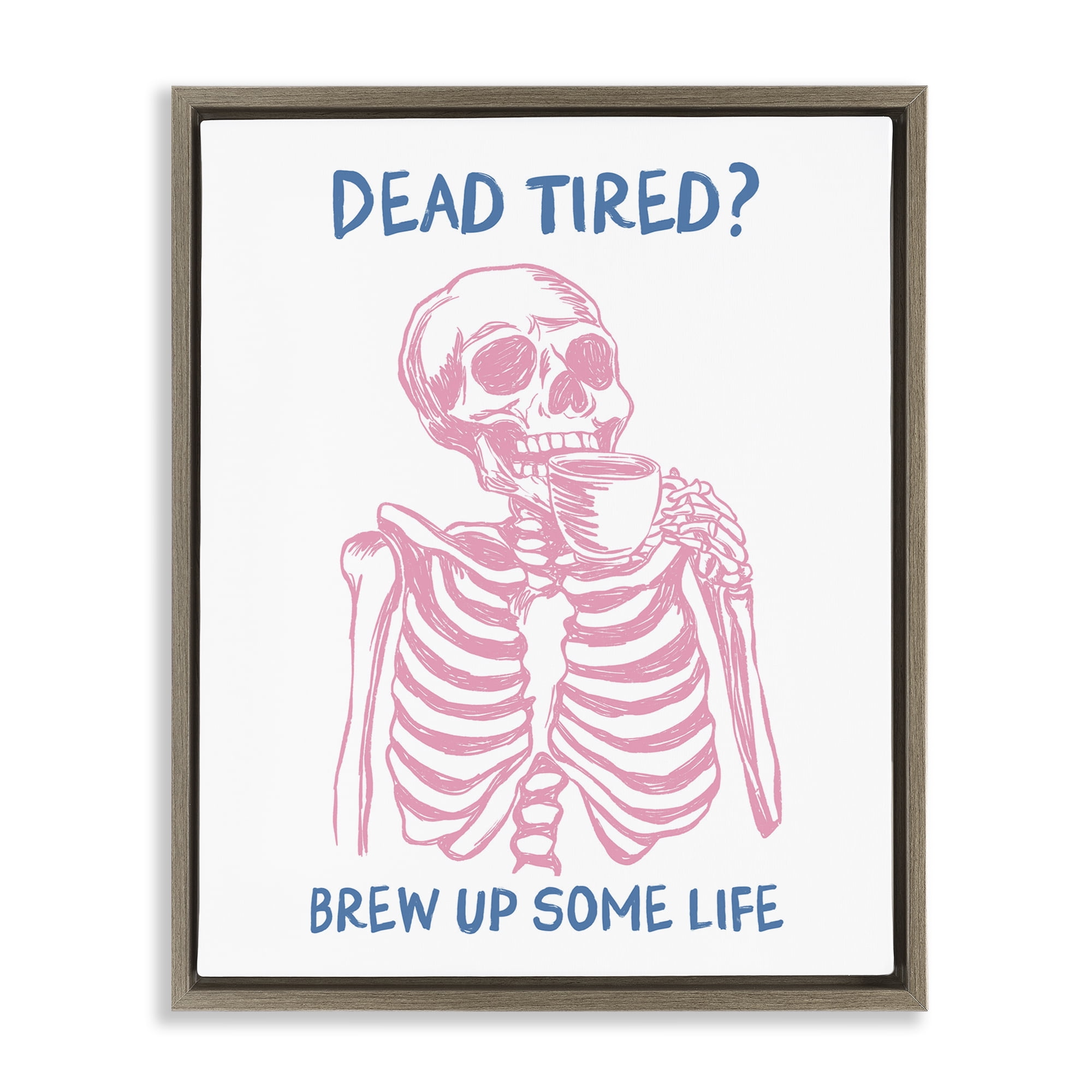 Stupell Industries Brew Up Life Skeleton Brown Framed Floater Canvas Wall Art design by JJ Design House LLC, 31 x 25