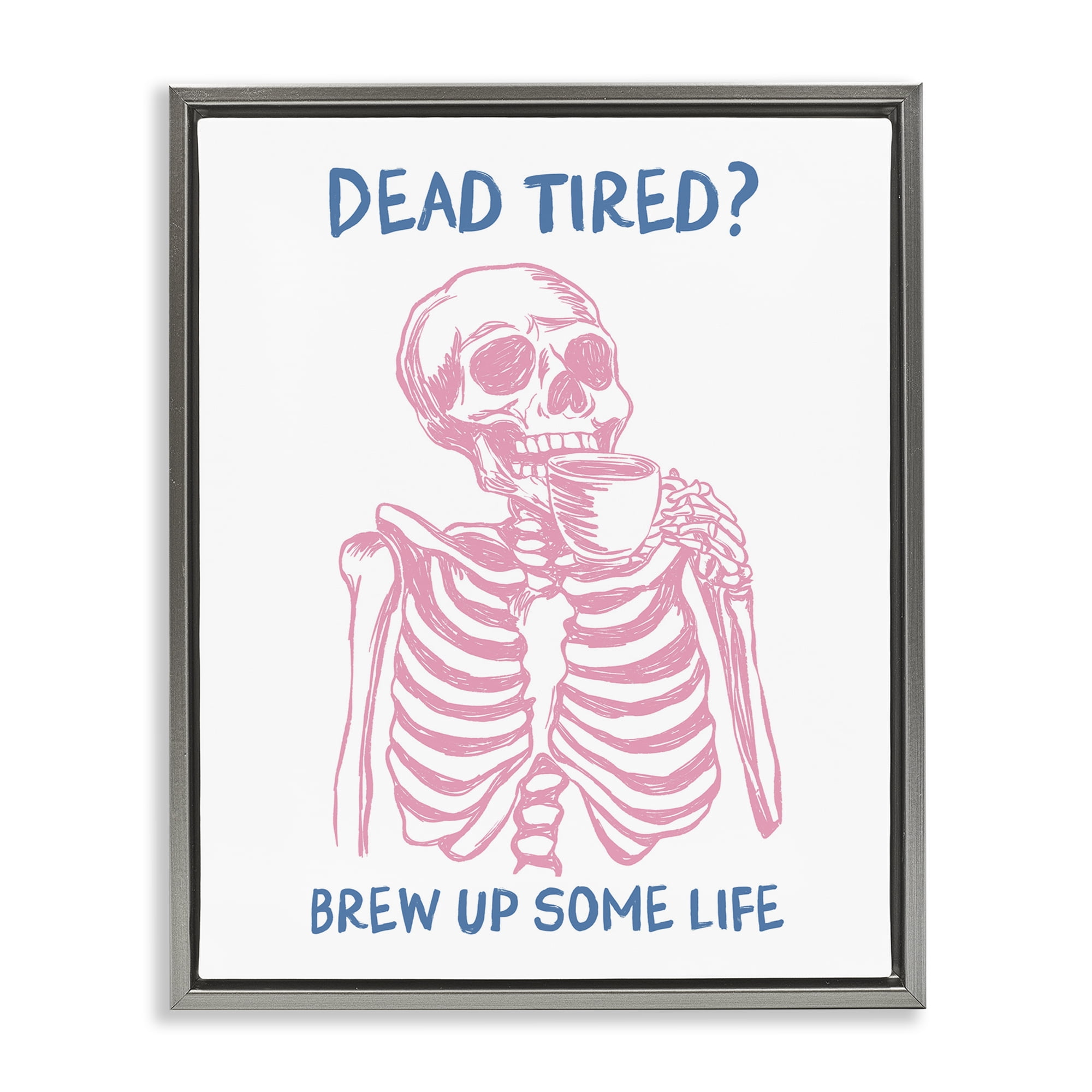 Stupell Industries Brew Up Life Skeleton Gray Framed Floater Canvas Wall Art design by JJ Design House LLC, 31 x 25