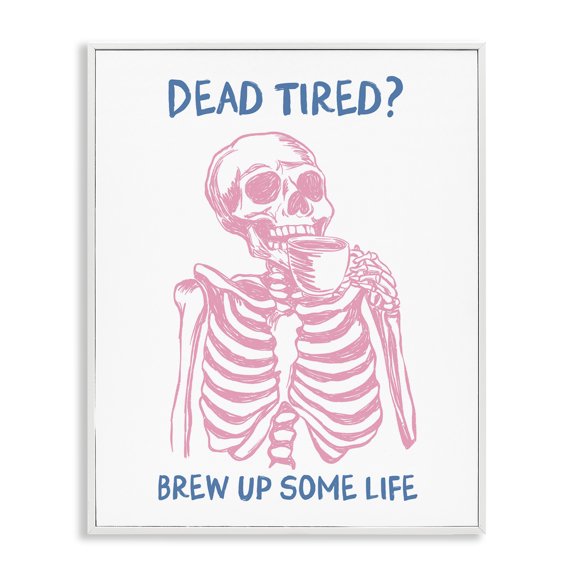 Stupell Industries Brew Up Life Skeleton White Framed Giclee Art design by JJ Design House LLC, 30 x 24