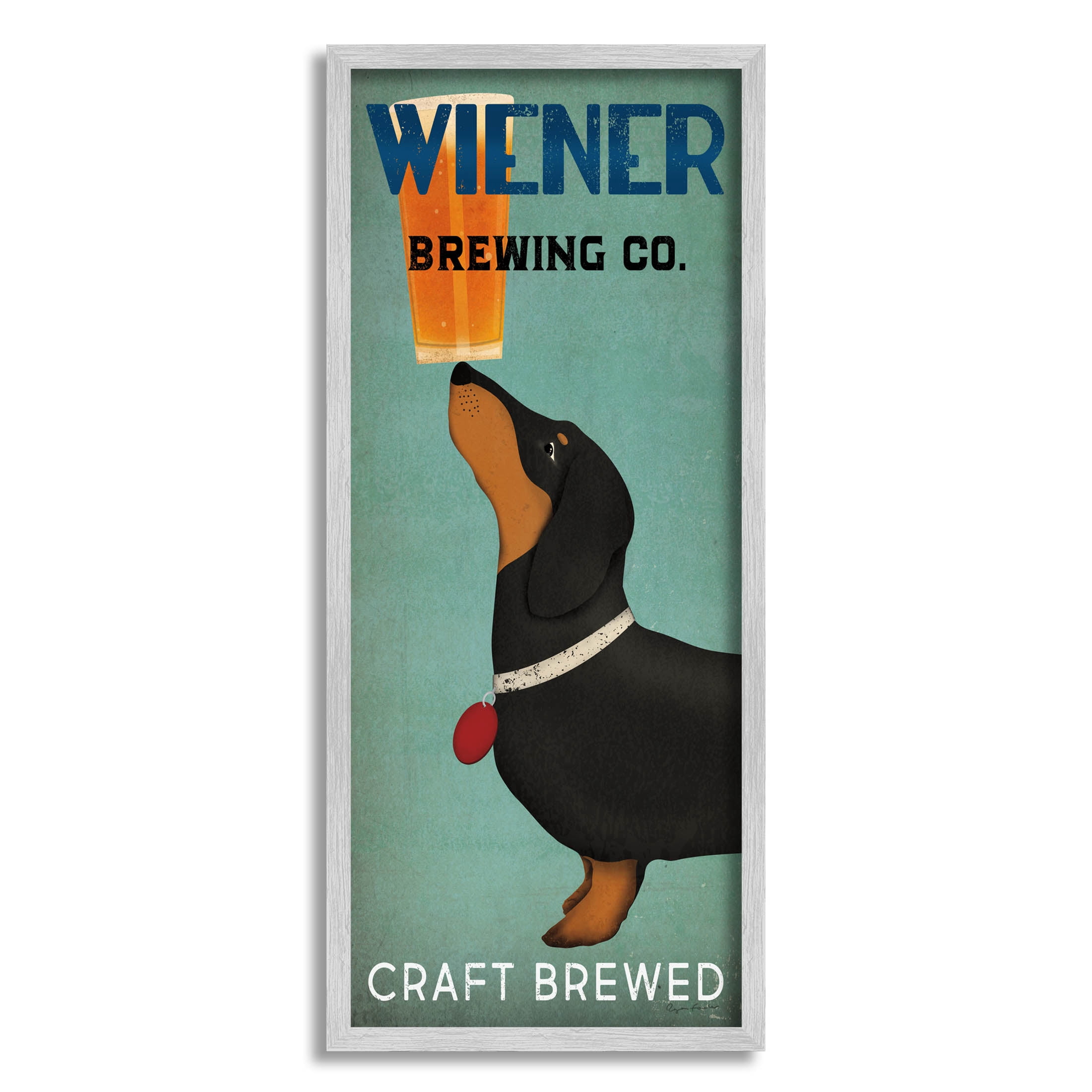 Stupell Industries Brewery Company Wiener Dog Graphic Art Gray Framed Art Print Wall Art, Design by Ryan Fowler
