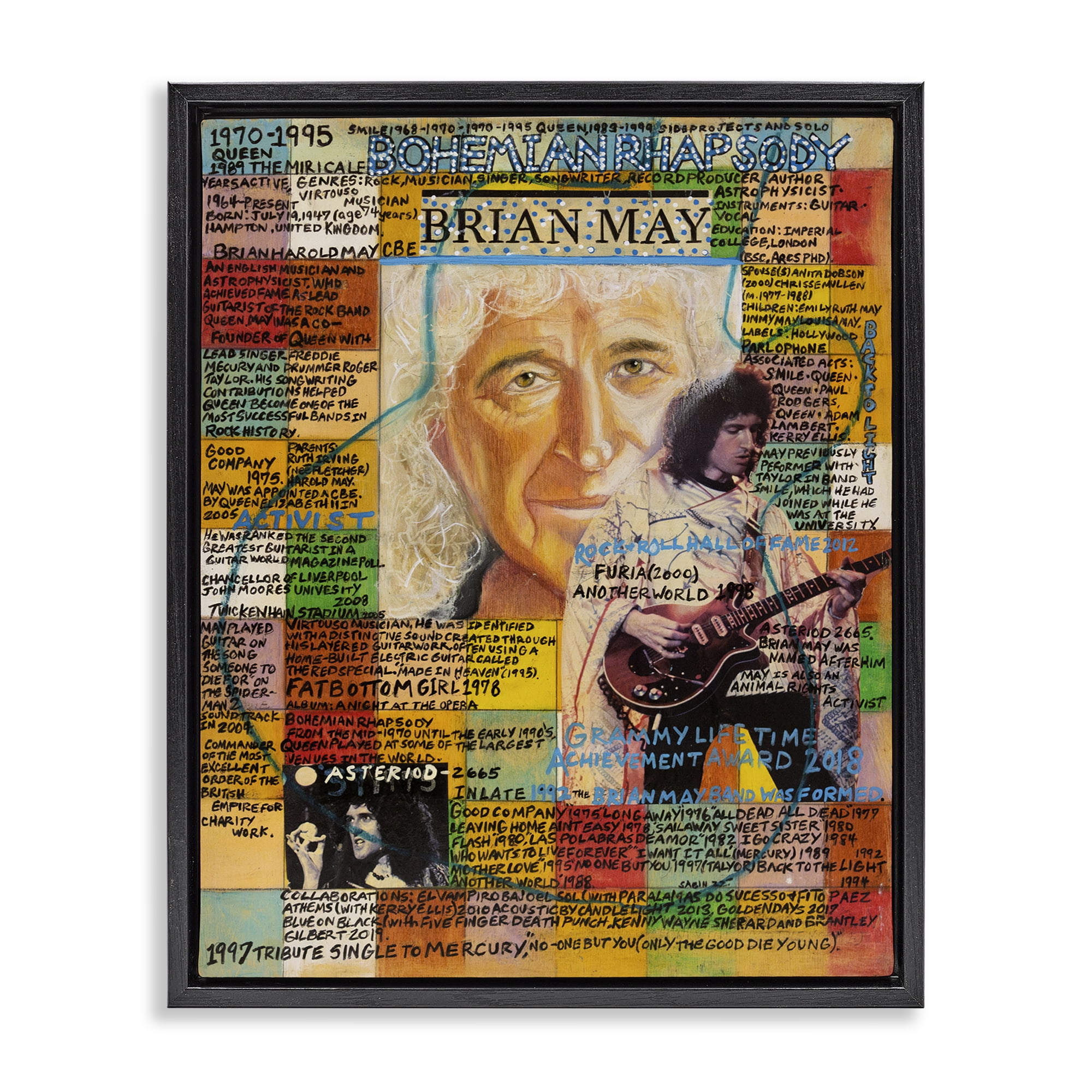 Stupell Industries Brian May Collage People Drawing Black Floater Framed Canvas Art Print Wall Art, 25 x 31