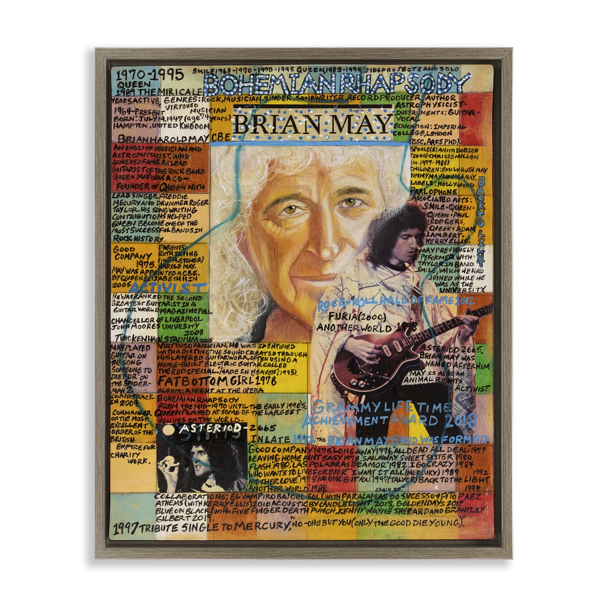 Stupell Industries Brian May Collage People Drawing Brown Floater Framed Canvas Art Print Wall Art, 17 x 21