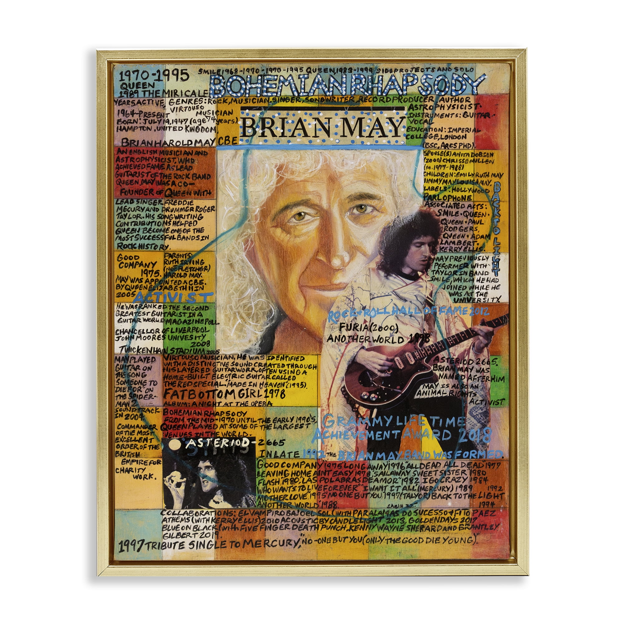 Stupell Industries Brian May Collage People Drawing Gold Floater Framed Canvas Art Print Wall Art, 17 x 21