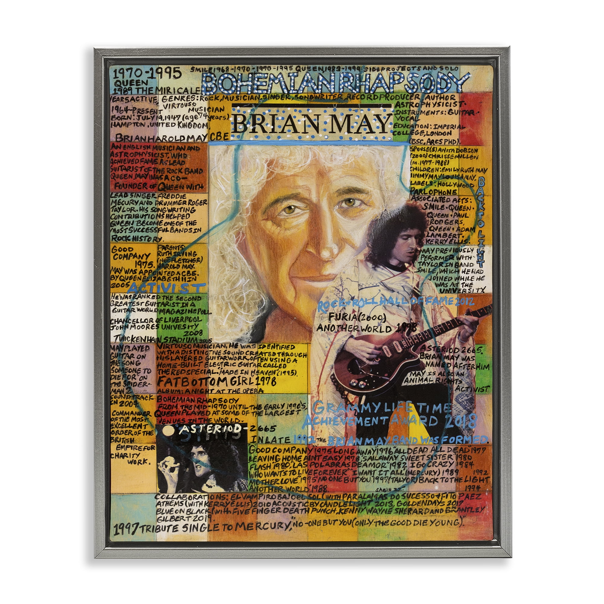 Stupell Industries Brian May Collage People Drawing Gray Floater Framed Canvas Art Print Wall Art, 17 x 21