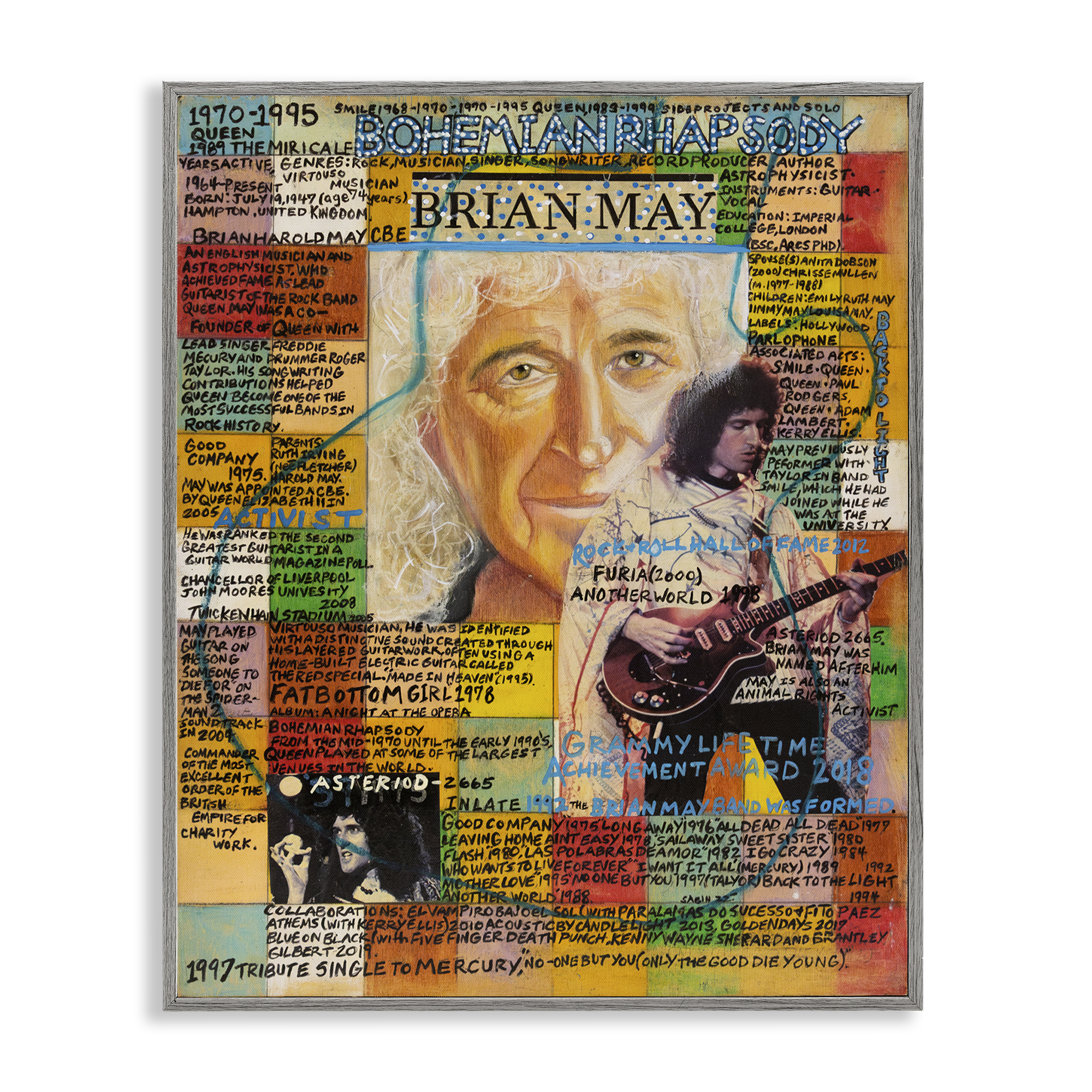 Stupell Industries Brian May Collage People Drawing Gray Framed Art Print Wall Art, 16 x 20