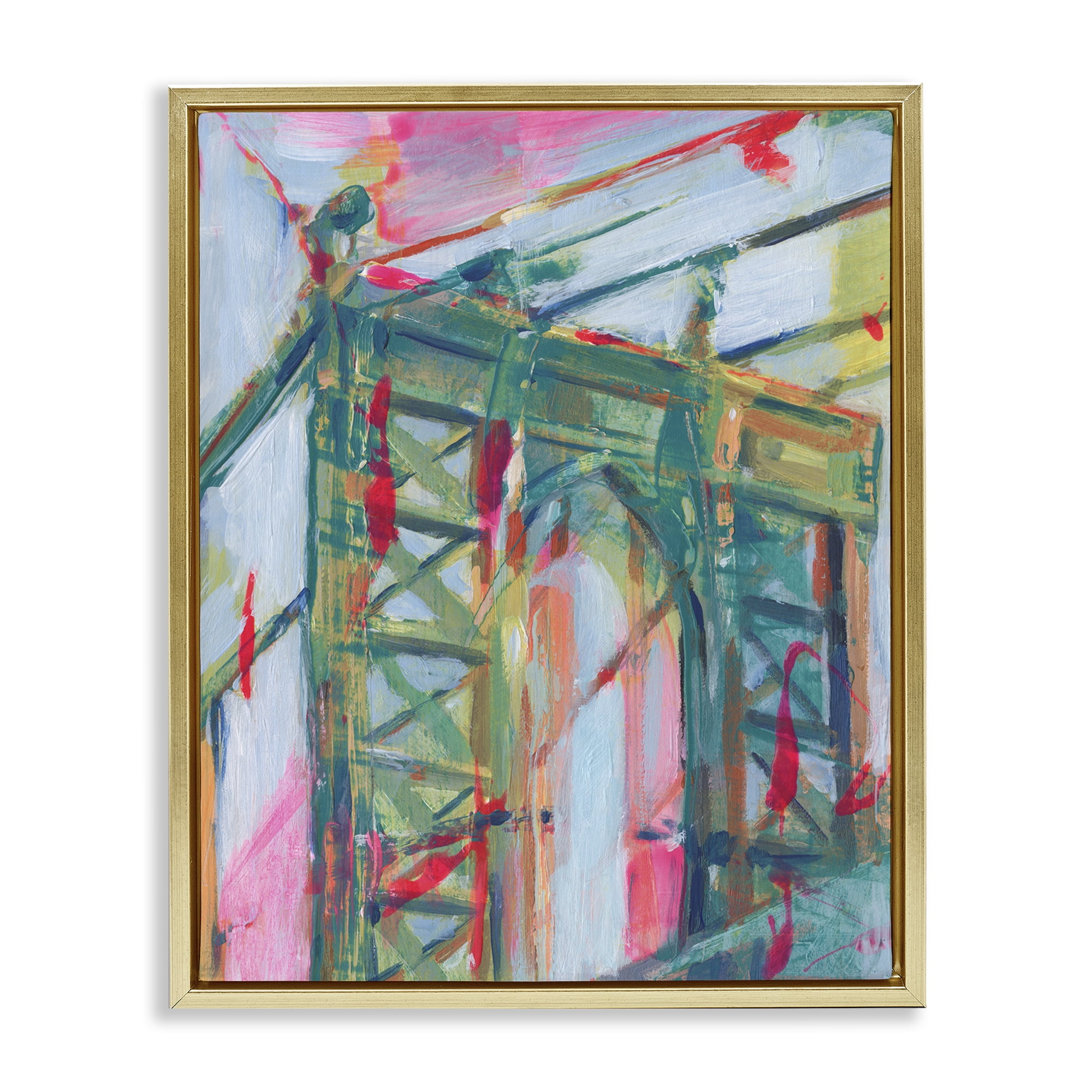 Stupell Industries Bridge Arch Abstraction Buildings & Architecture Painting Gold Floater Framed Canvas Art Print Wall Art, 25 x 31