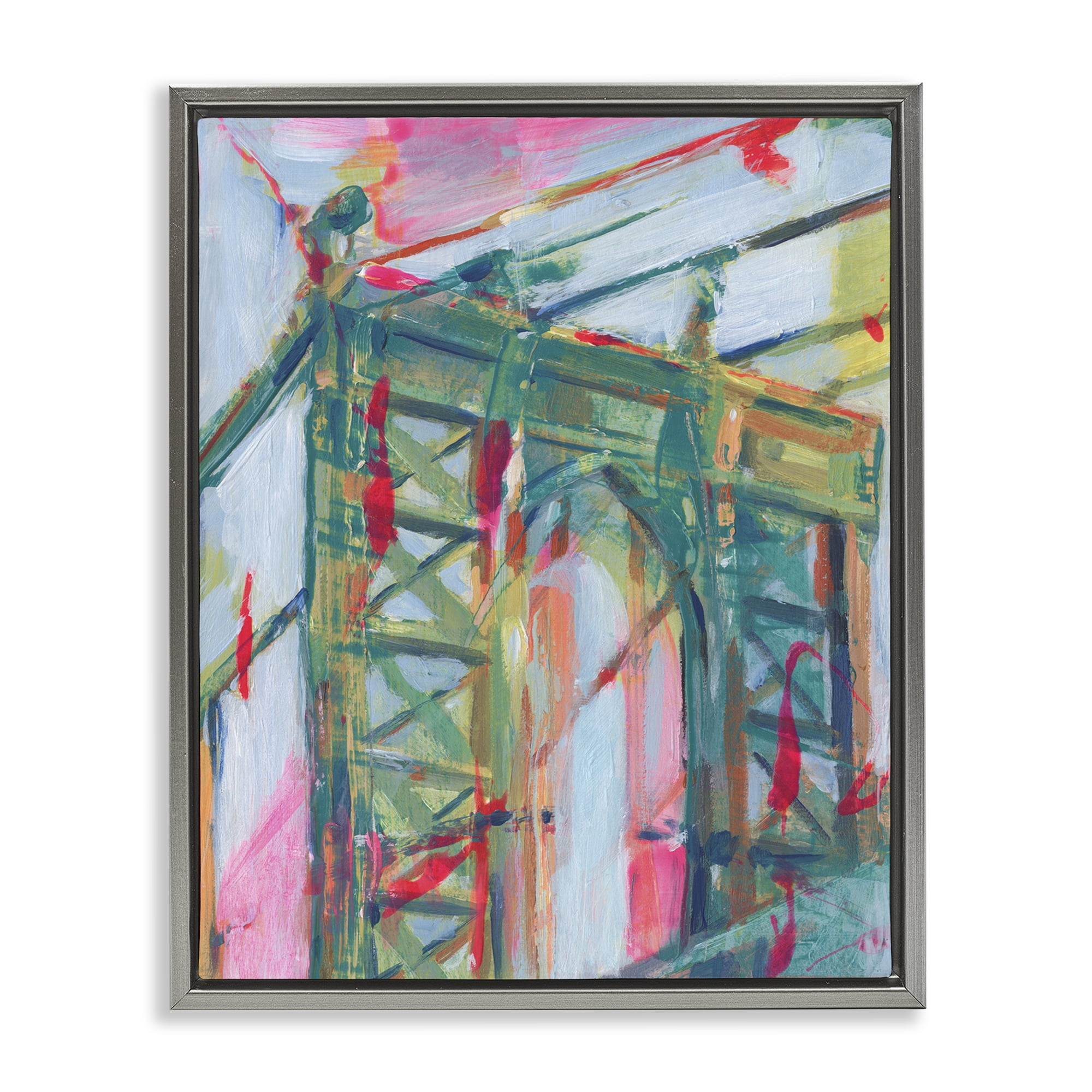 Stupell Industries Bridge Arch Abstraction Buildings & Architecture Painting Gray Floater Framed Canvas Art Print Wall Art, 25 x 31