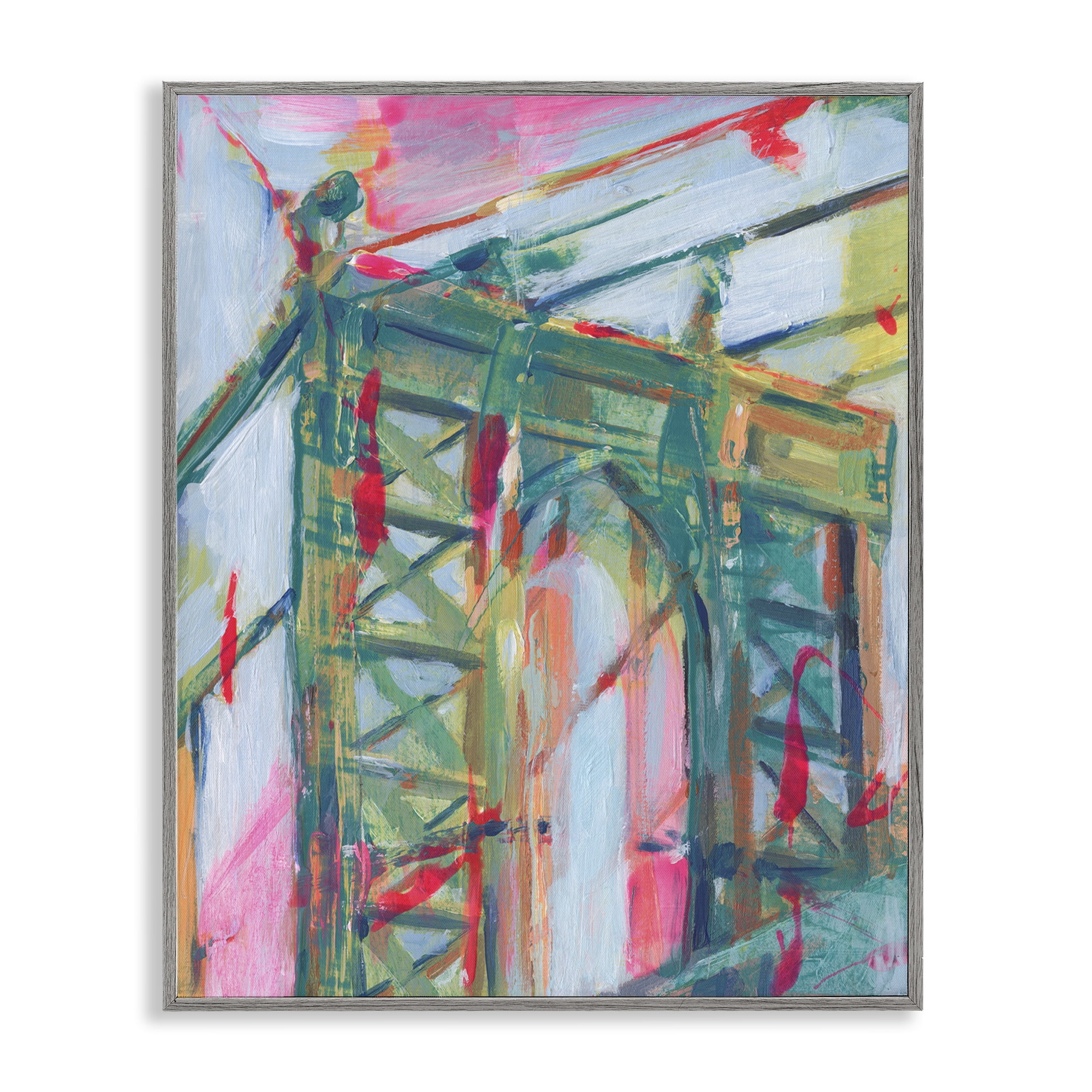 Stupell Industries Bridge Arch Abstraction Buildings & Architecture Painting Gray Framed Art Print Wall Art, 16 x 20
