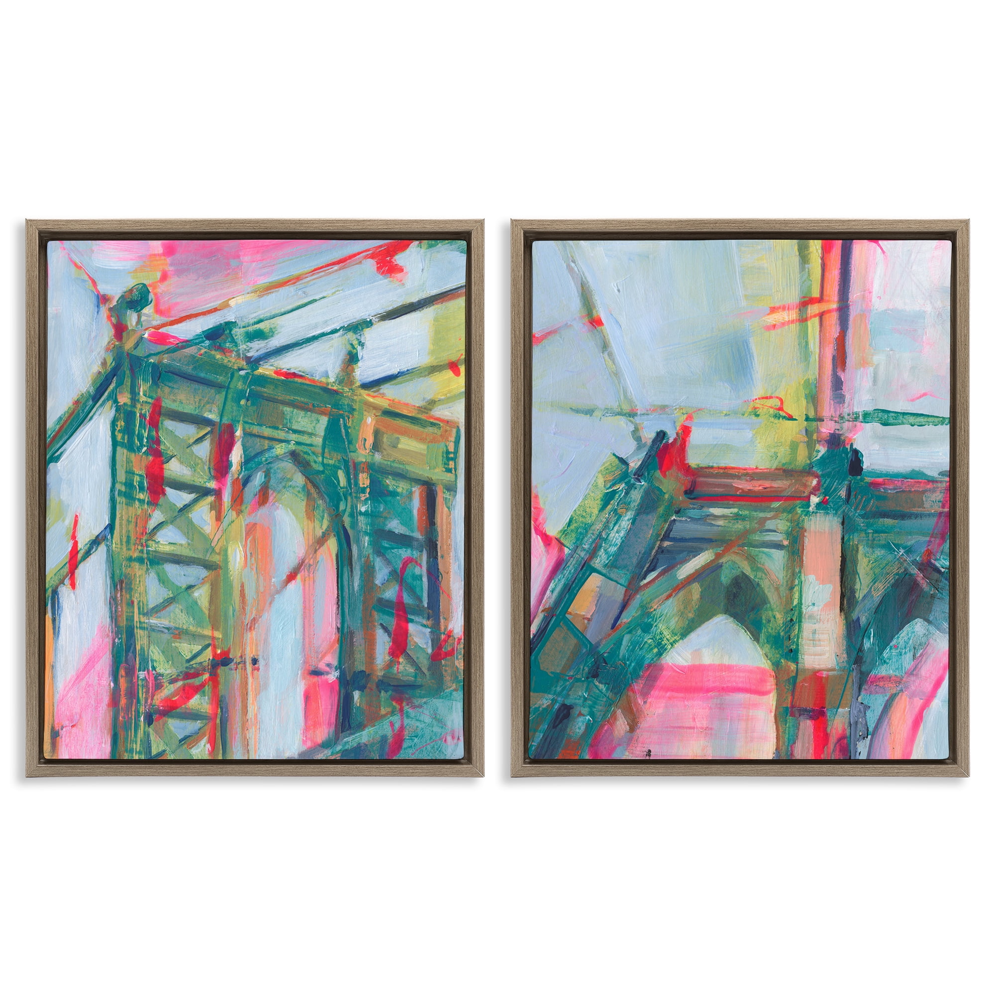 Stupell Industries Bridge Arches Abstractions Scenic & Cityscapes Painting Brown Floater Framed Canvas Art Print Wall Art, 17 x 21, Set of 2