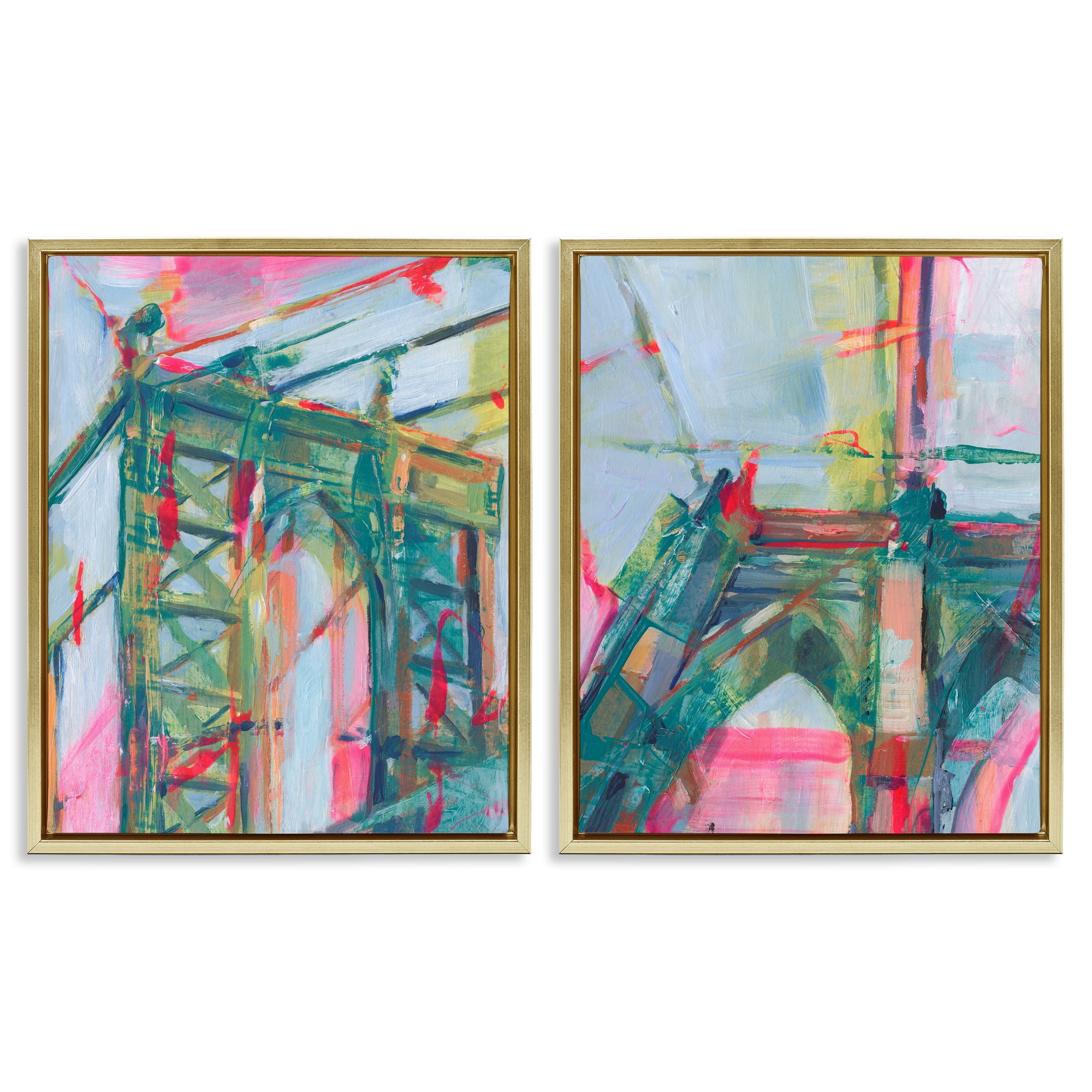 Stupell Industries Bridge Arches Abstractions Scenic & Cityscapes Painting Gold Floater Framed Canvas Art Print Wall Art, 31 x 25, Set of 2