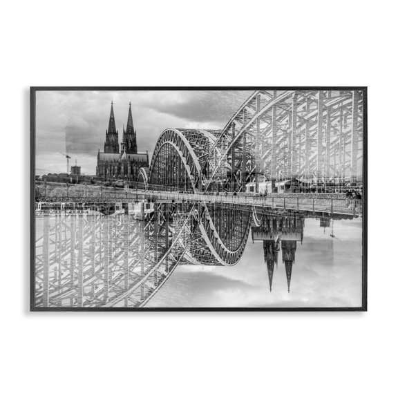 Stupell Industries Bridge & Cathedral Reflection Black Framed Giclee Art design by Robin Vandenabeele, 12 x 18