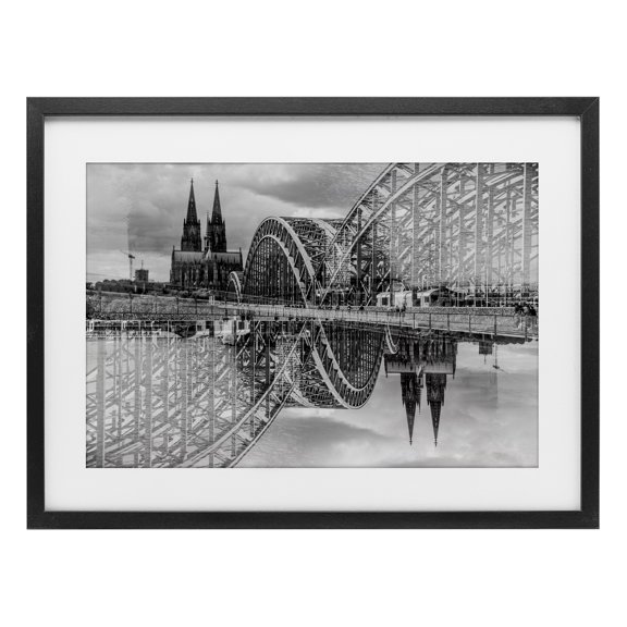 Stupell Industries Bridge & Cathedral Reflection Black Framed Print Under Glass design by Robin Vandenabeele, 14 x 20