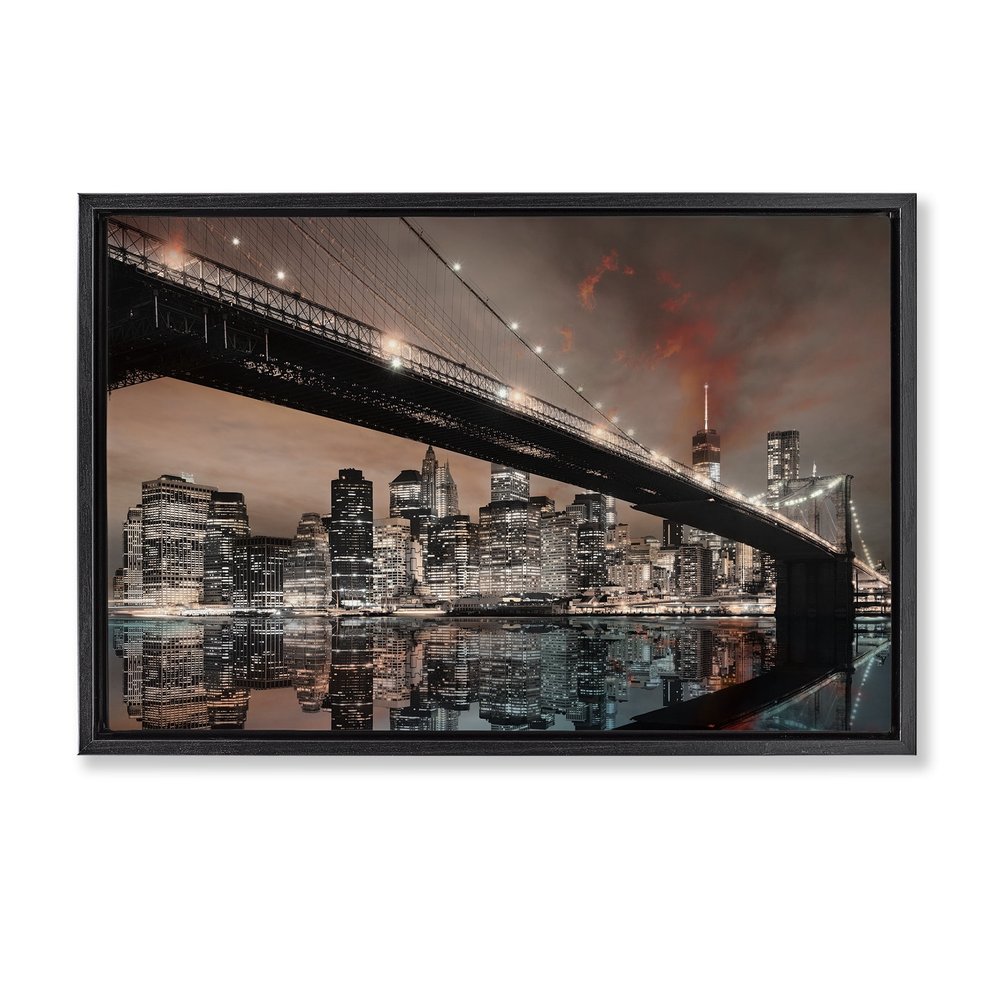 Stupell Industries Bridge Cityscape View Scenery Photography Black Floater Framed Art Print Wall Art, 31 x 21