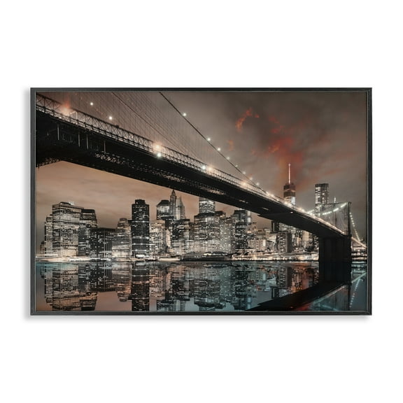 Stupell Industries Bridge Cityscape View Scenery Photography Black Framed Art Print Wall Art, 18 x 12