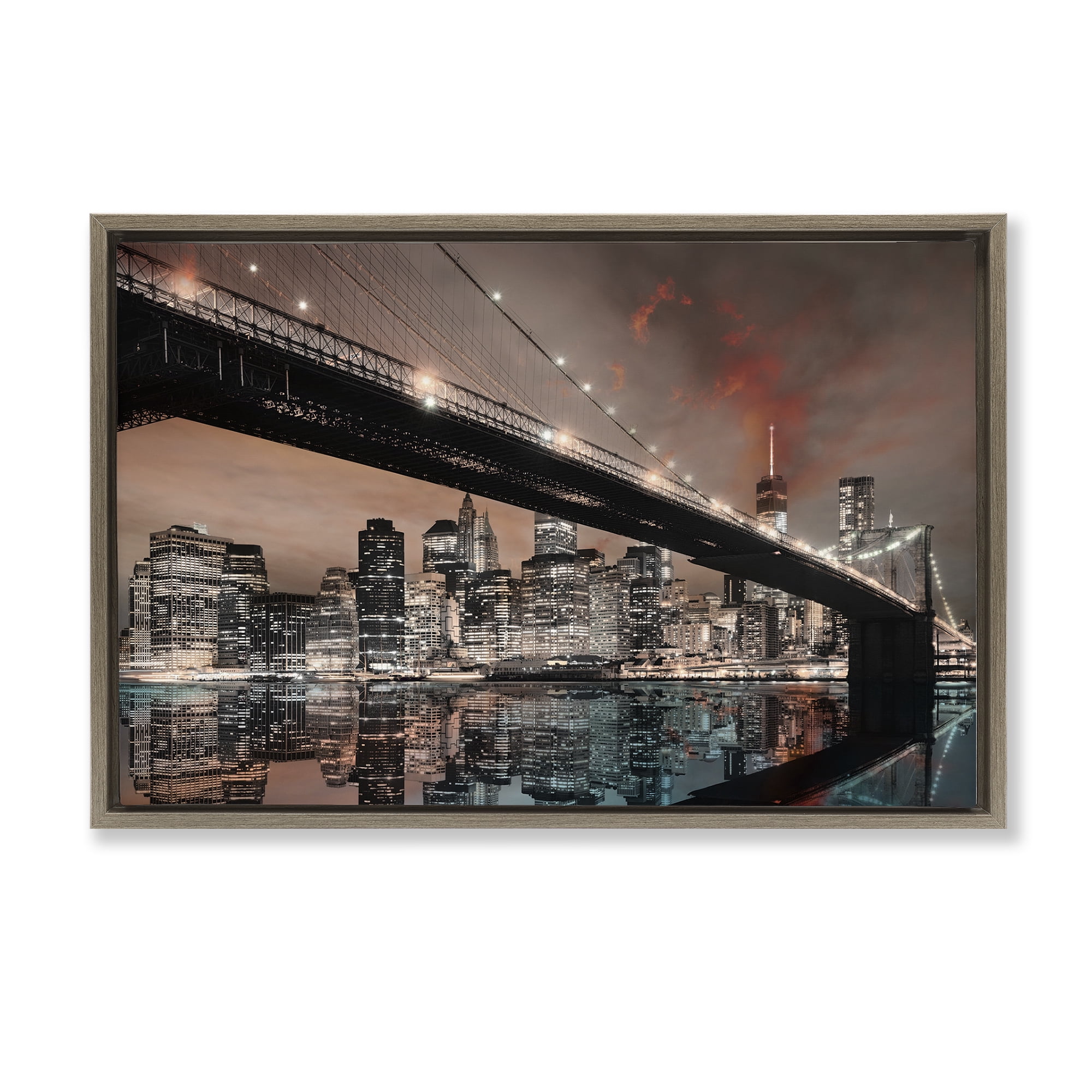 Stupell Industries Bridge Cityscape View Scenery Photography Brown Floater Framed Art Print Wall Art, 31 x 21