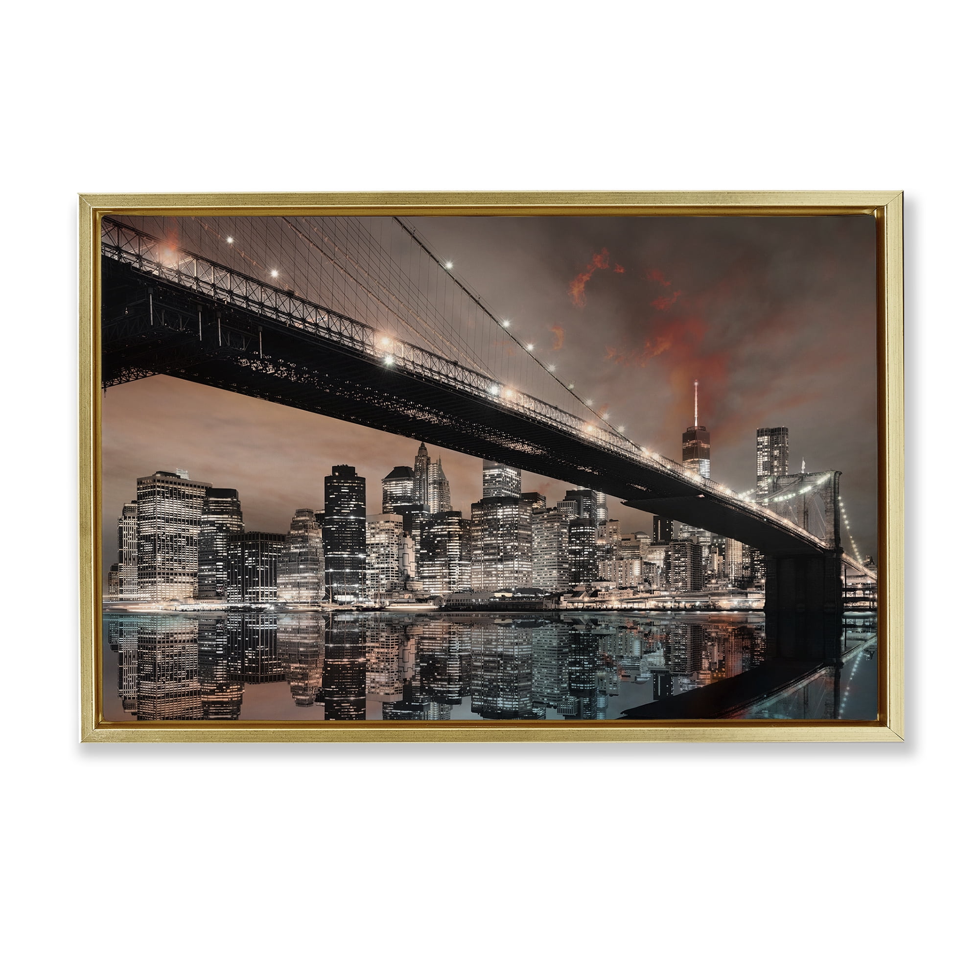 Stupell Industries Bridge Cityscape View Scenery Photography Gold Floater Framed Art Print Wall Art, 25 x 17