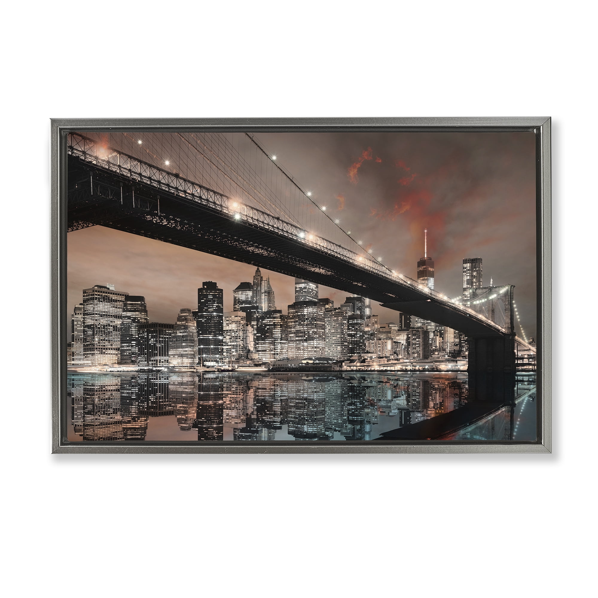 Stupell Industries Bridge Cityscape View Scenery Photography Gray Floater Framed Art Print Wall Art, 31 x 21