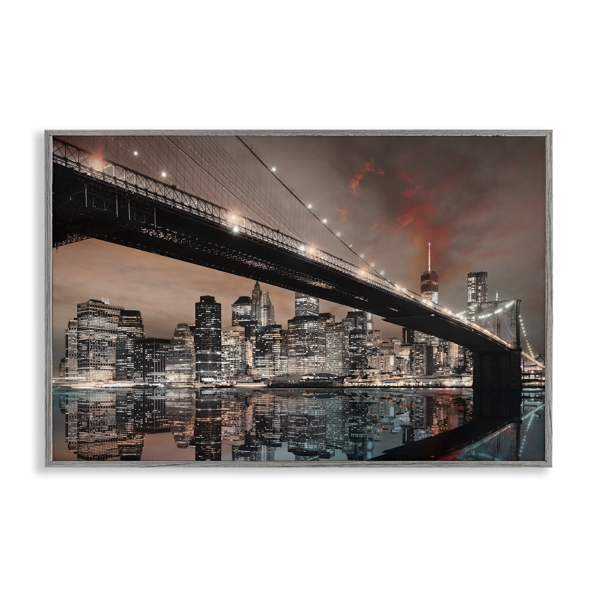 Stupell Industries Bridge Cityscape View Scenery Photography Gray Framed Art Print Wall Art, 30 x 20