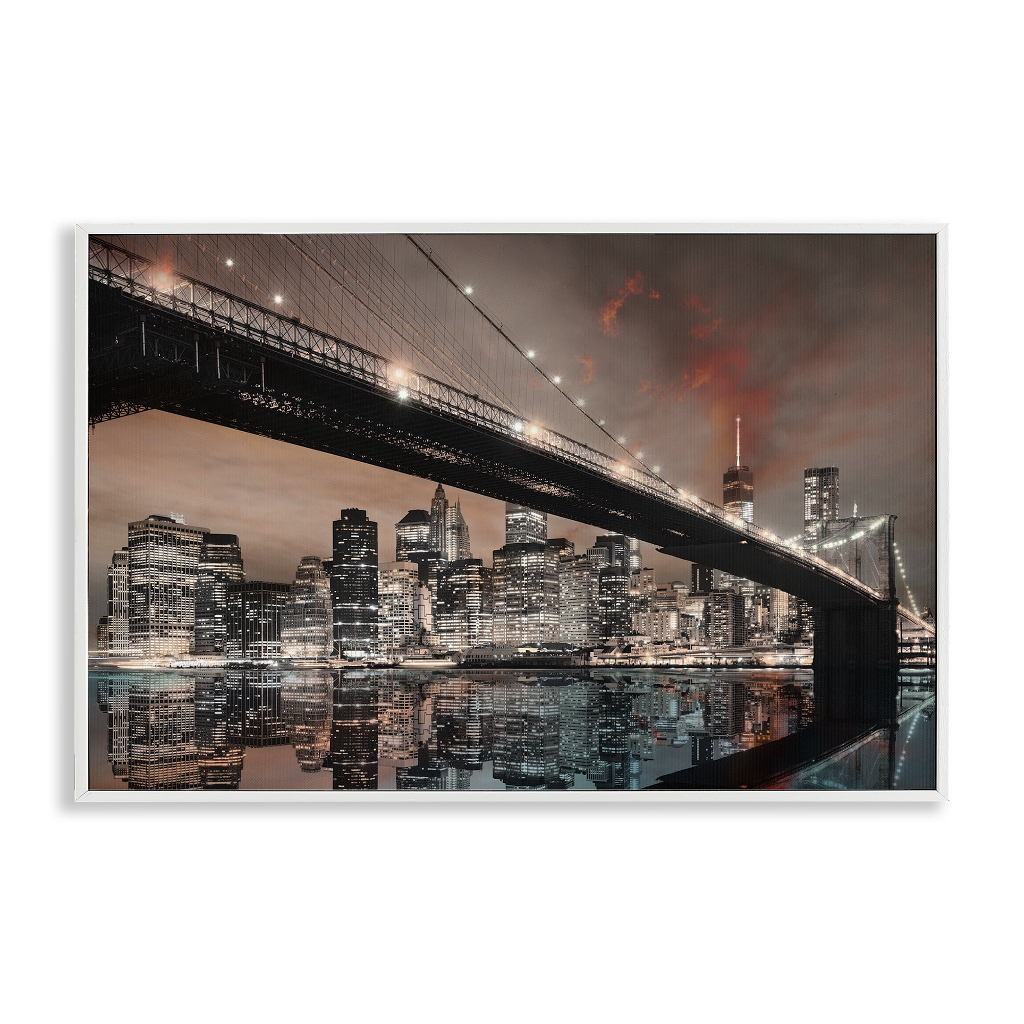 Stupell Industries Bridge Cityscape View Scenery Photography White Framed Art Print Wall Art, 18 x 12