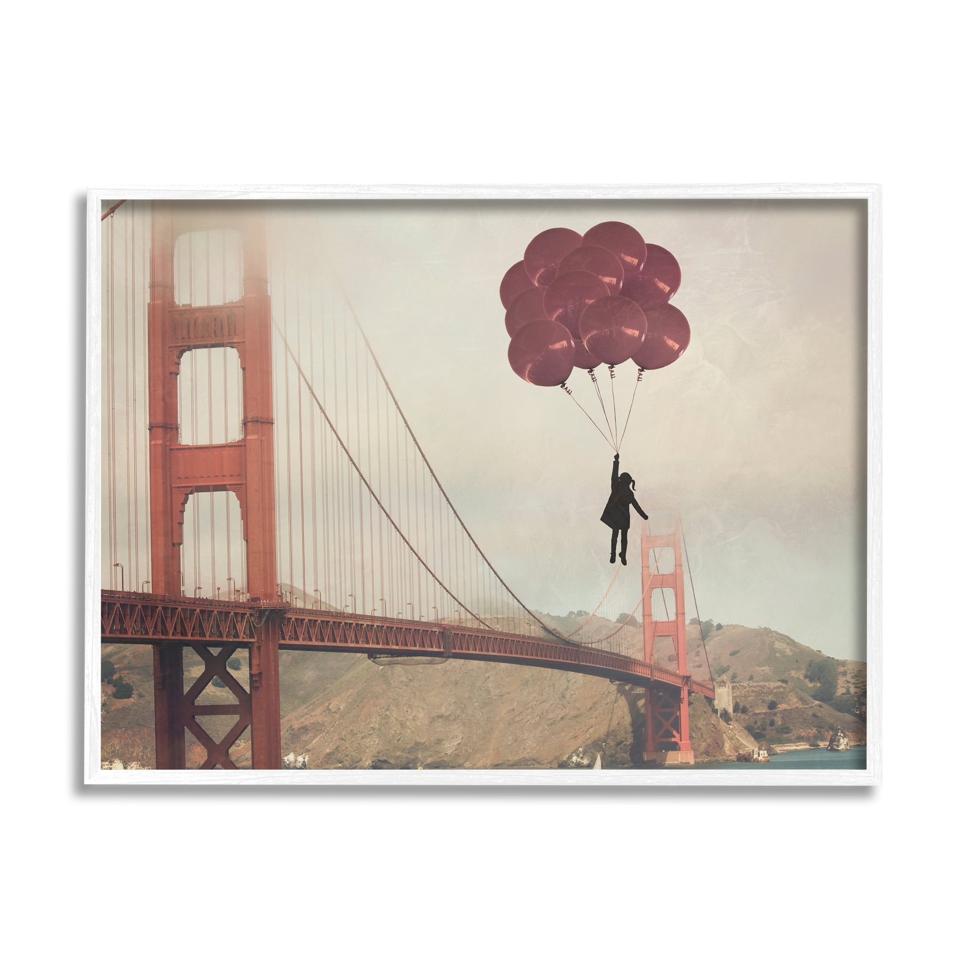 Stupell Industries Bridge Girl Balloons Abstract Modern Collage Design Graphic Art Framed Art Print Wall Art, 20x16, By Ashley Davis