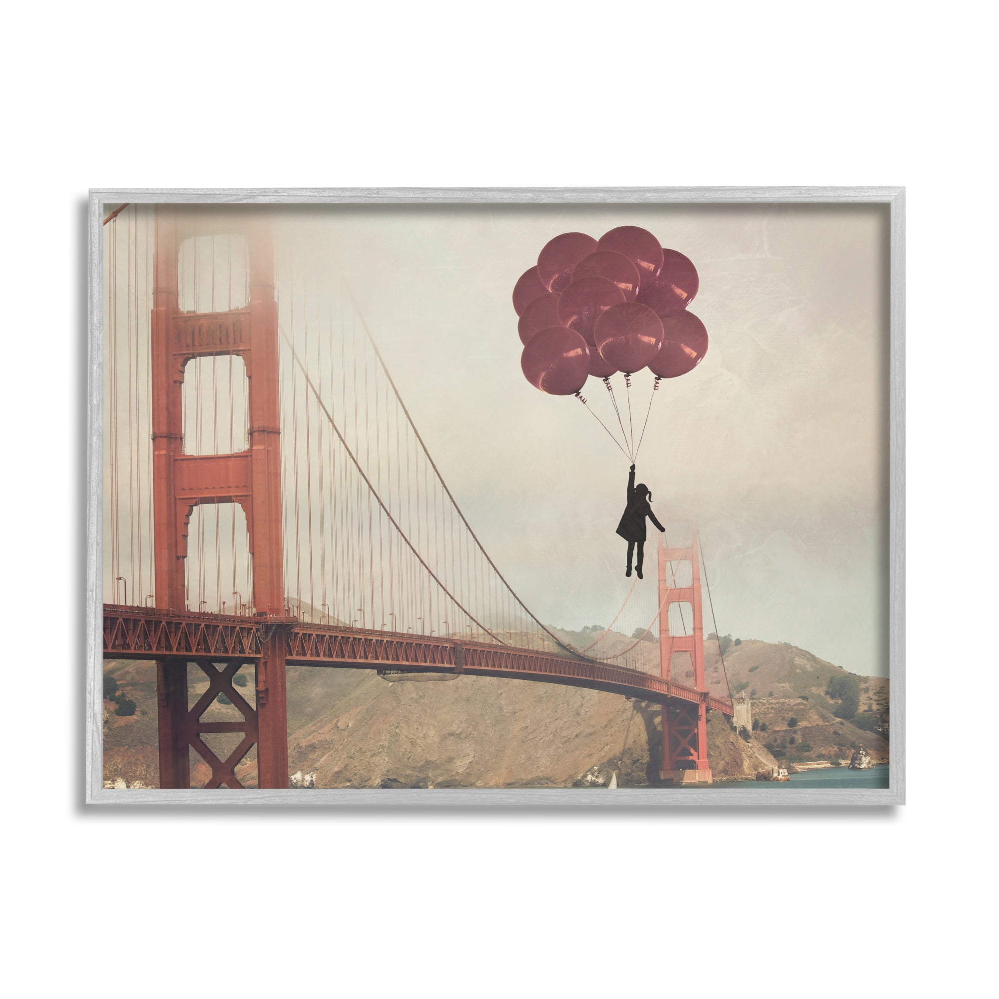 Stupell Industries Bridge Girl Balloons Abstract Modern Collage Design Graphic Art Framed Art Print Wall Art, 30x24, By Ashley Davis