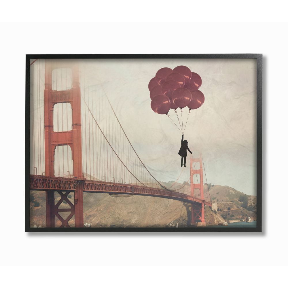 Stupell Industries Bridge Girl Balloons Abstract Modern Collage Design Photography Black Framed Art Print Wall Art, 11x14, by Ashley Davis