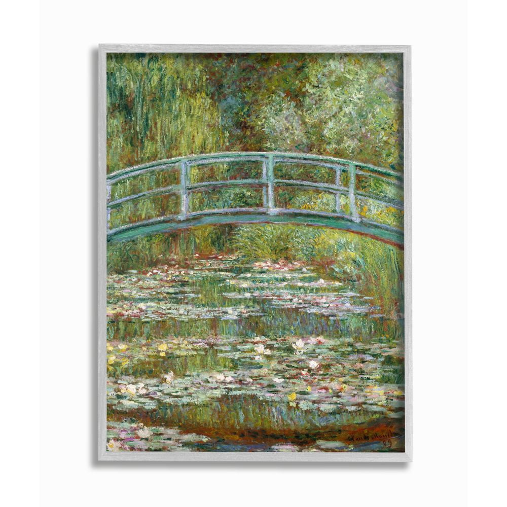 Stupell Industries Bridge Over Lilies Monet Classic Painting Framed Wall Art by Claude Monet, 11" x 14", Gray Framed