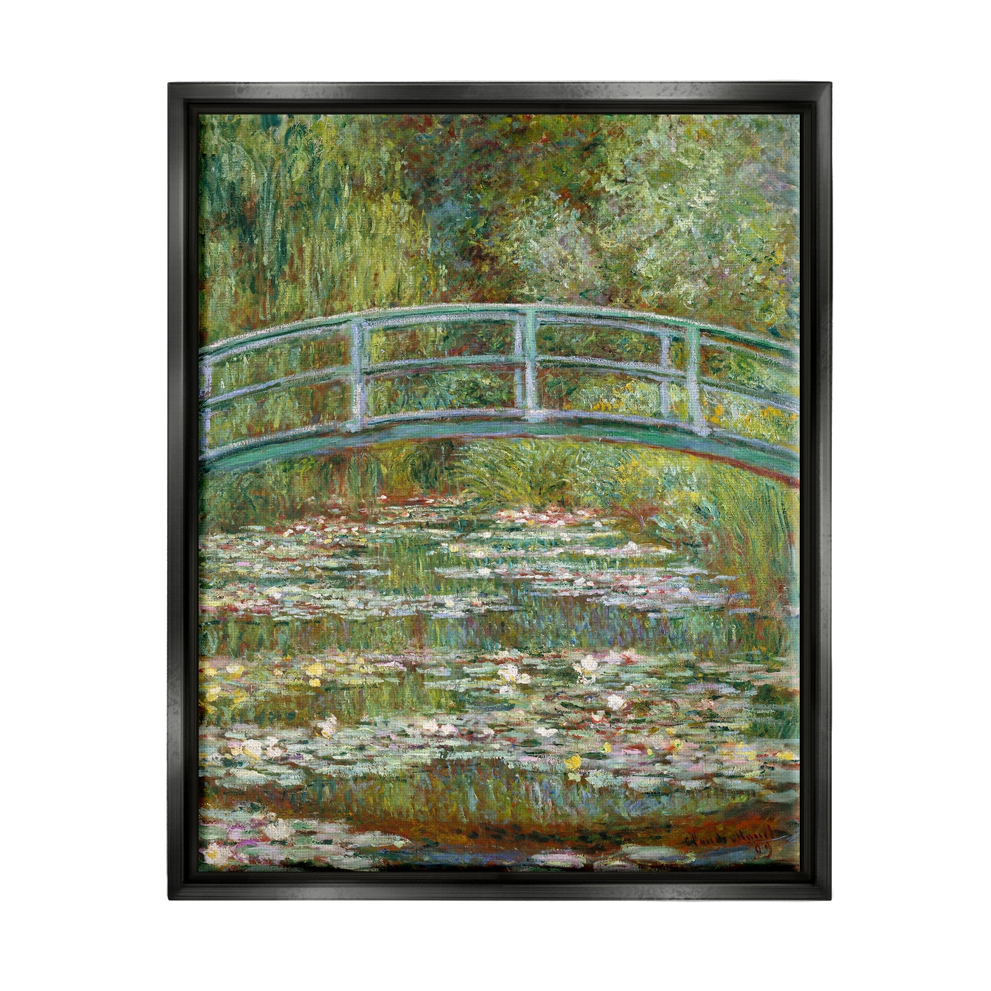 Stupell Industries Bridge Over Lilies Monet Classic Painting Jet Black Framed Floating Canvas Wall Art, 24x30, by Claude Monet