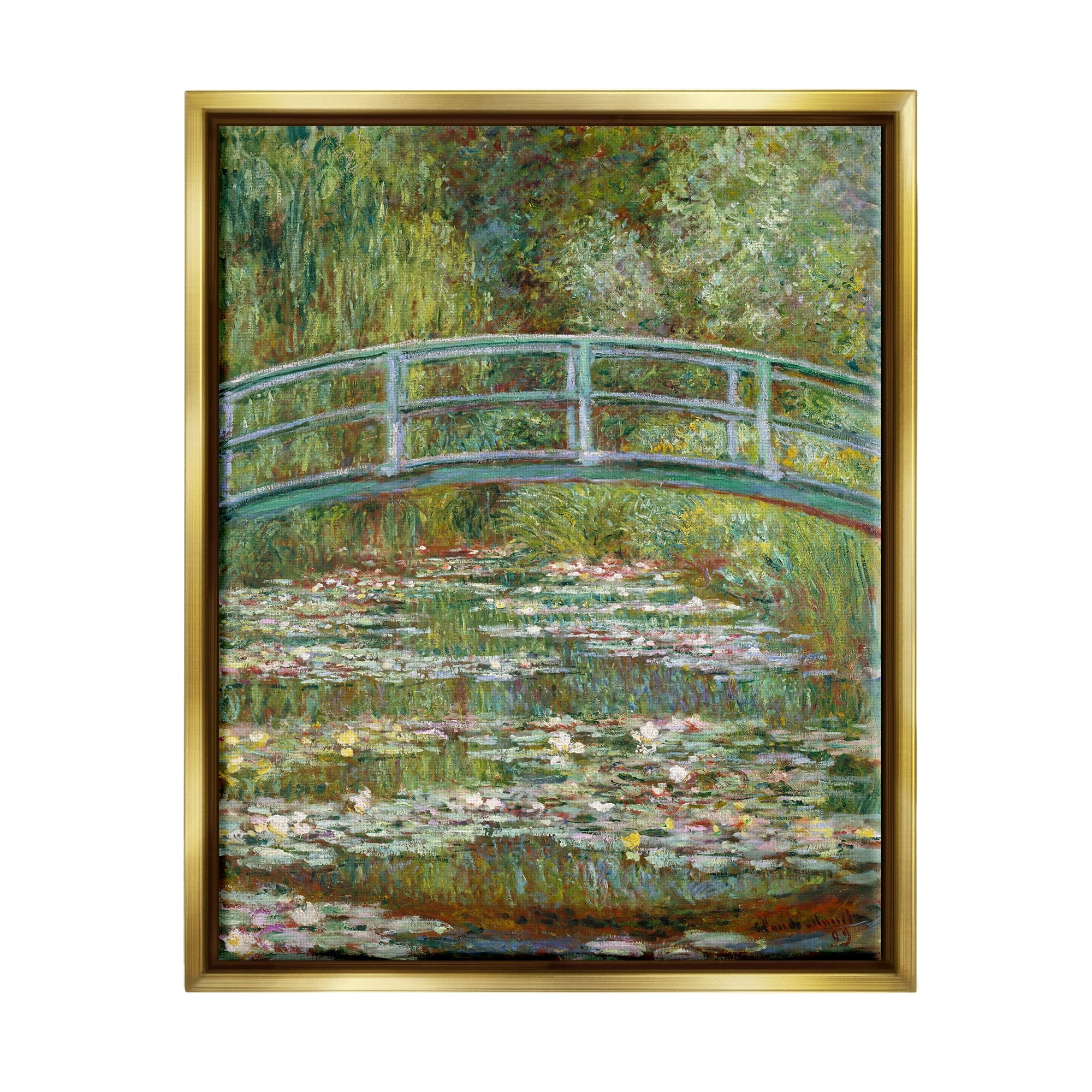 Stupell Industries Bridge Over Lilies Monet Classic Painting Metallic Gold Framed Floating Canvas Wall Art, 16x20, by Claude Monet