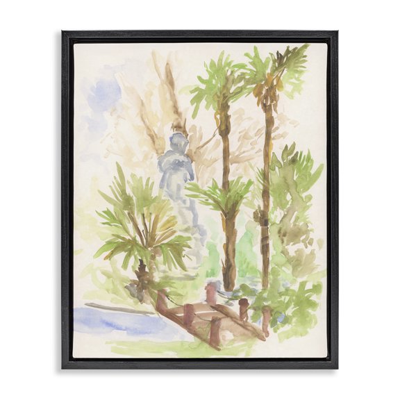 Stupell Industries Bridge over River Abstract Landscape & Nature Painting Black Floater Framed Canvas Art Print Wall Art, 17 x 21
