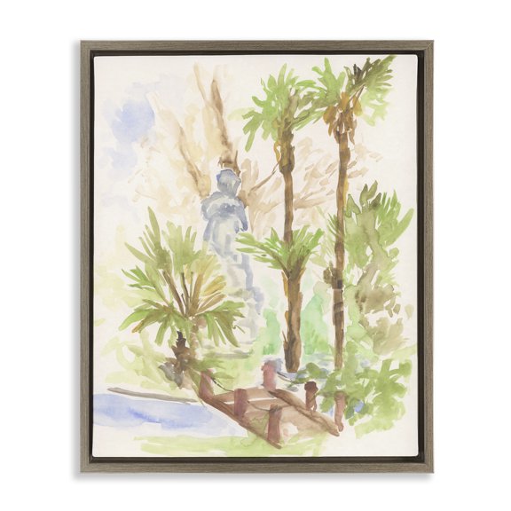 Stupell Industries Bridge over River Abstract Landscape & Nature Painting Brown Floater Framed Canvas Art Print Wall Art, 17 x 21