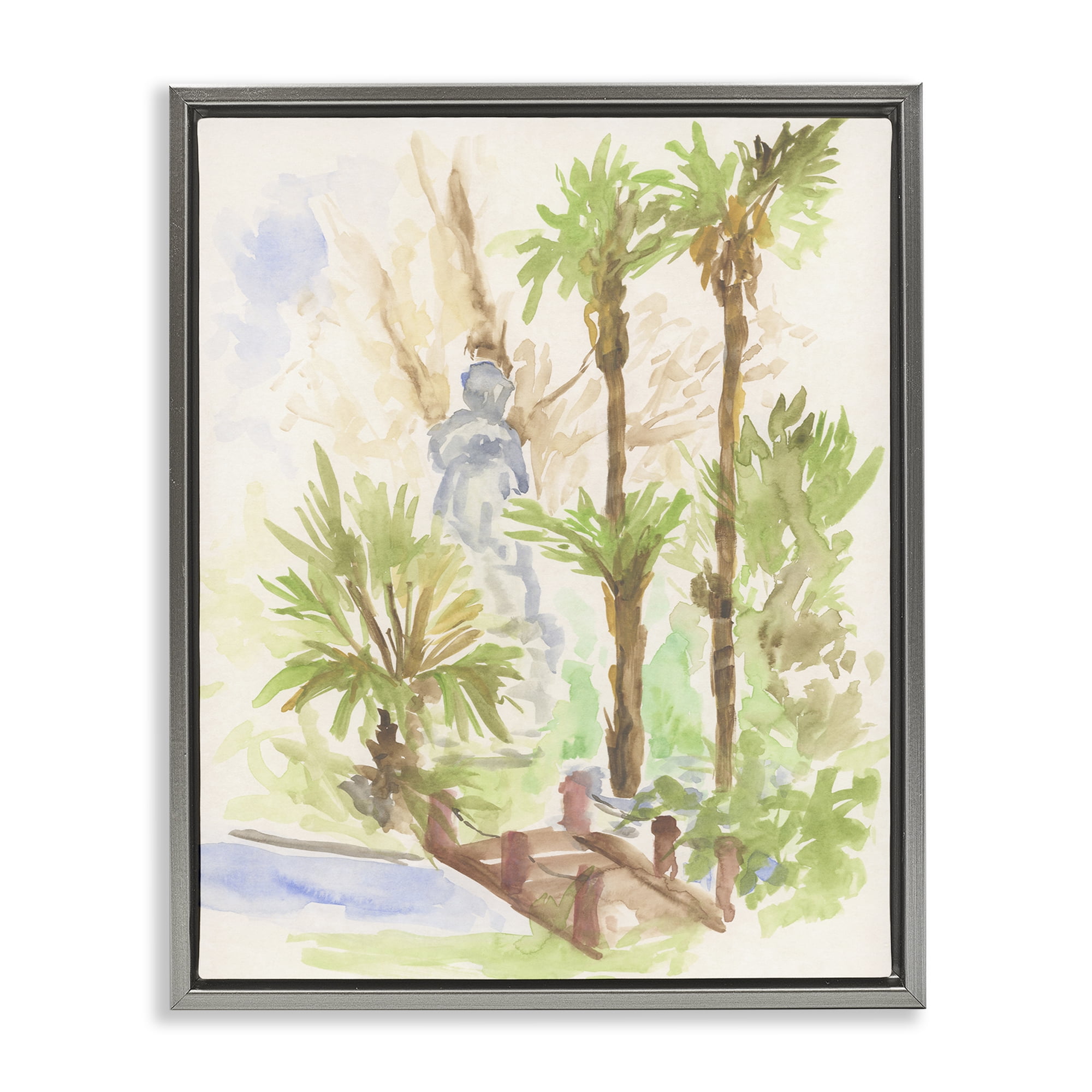 Stupell Industries Bridge over River Abstract Landscape & Nature Painting Gray Floater Framed Canvas Art Print Wall Art, 17 x 21