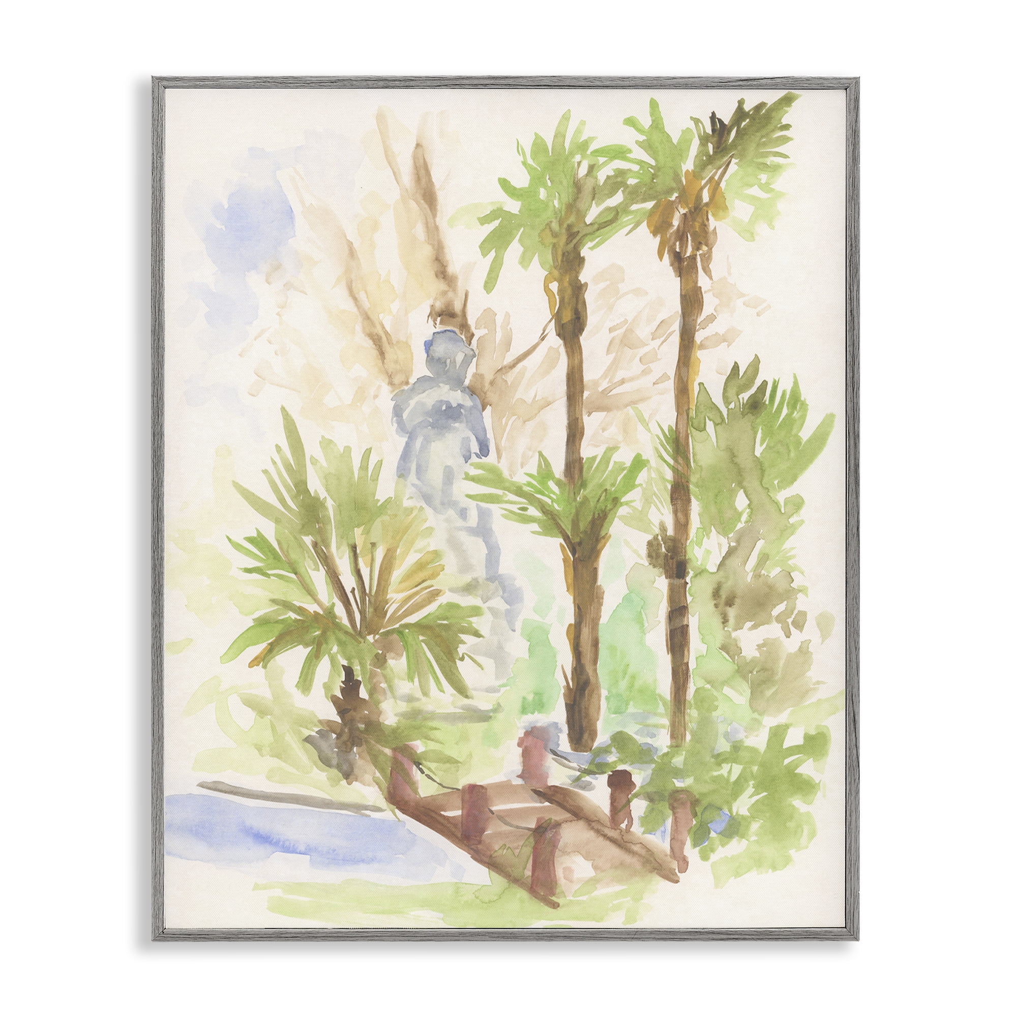 Stupell Industries Bridge over River Abstract Landscape & Nature Painting Gray Framed Art Print Wall Art, 24 x 30