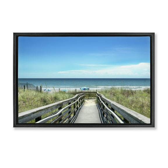Stupell Industries Bridge to Beach View Landscape Photography Black Floater Framed Canvas Art Print Wall Art, 25 x 17