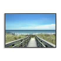 Stupell Industries Bridge to Beach View Landscape Photography Black Framed Art Print Wall Art, 18 x 12