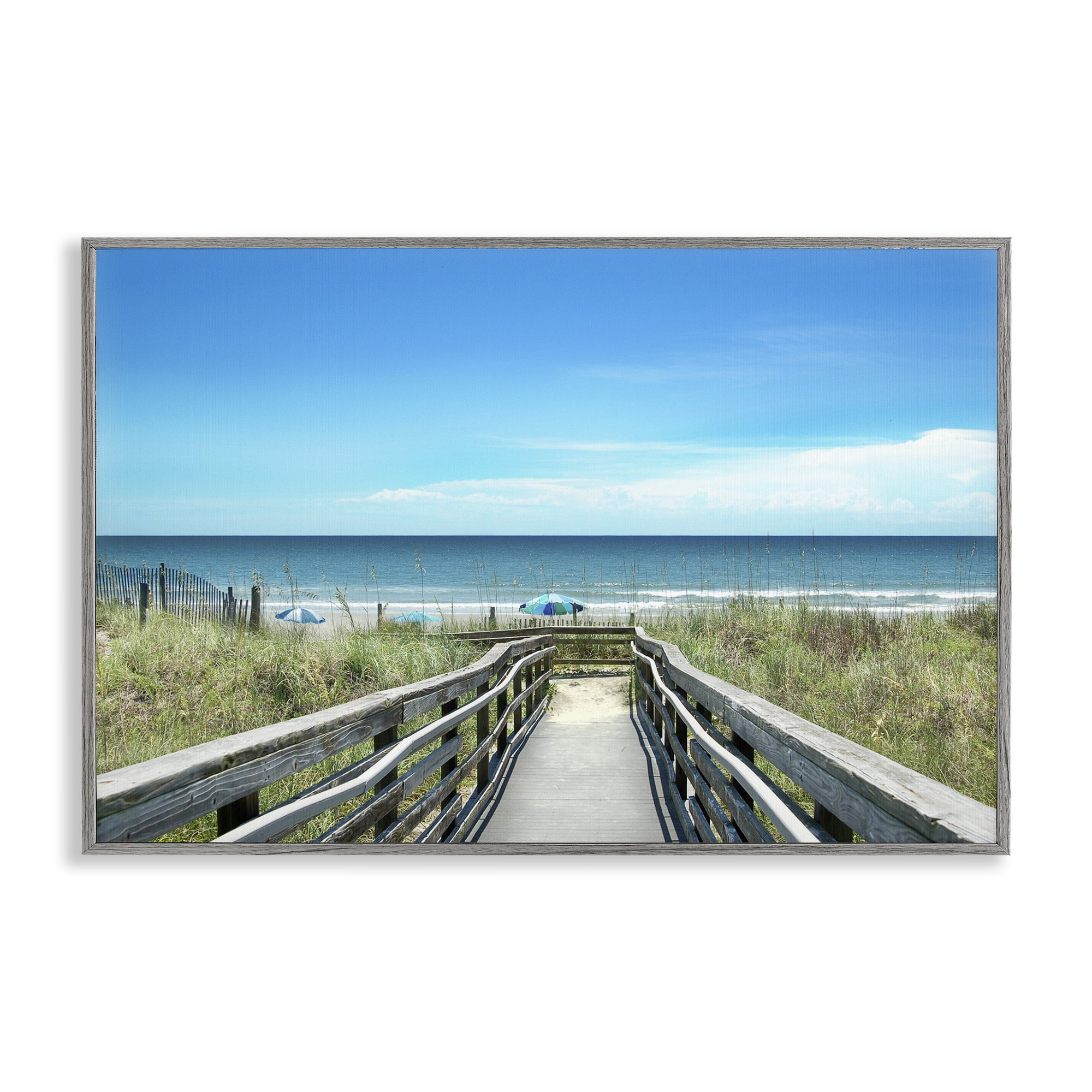 Stupell Industries Bridge to Beach View Landscape Photography Gray Framed Art Print Wall Art, 24 x 16