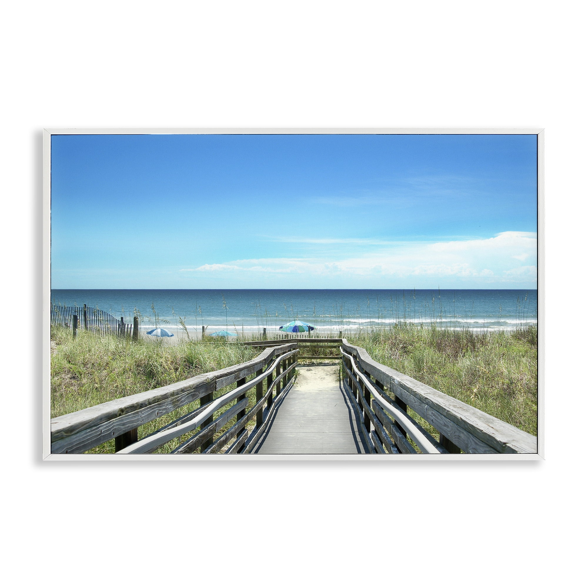 Stupell Industries Bridge to Beach View Landscape Photography White Framed Art Print Wall Art, 30 x 20
