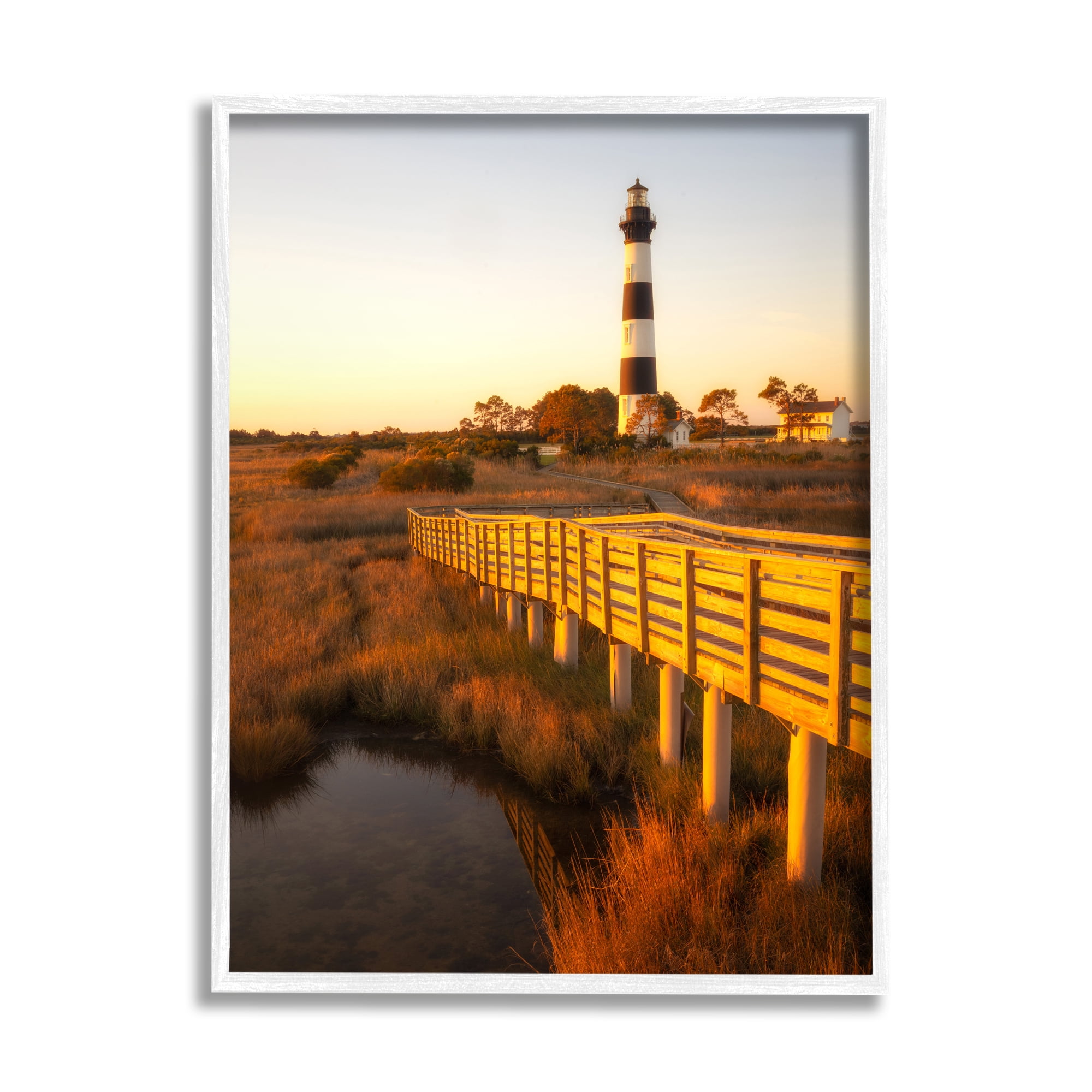 Stupell Industries Bridge to Lighthouse Nature Photography White Framed Art Print Wall Art, 16 x 20