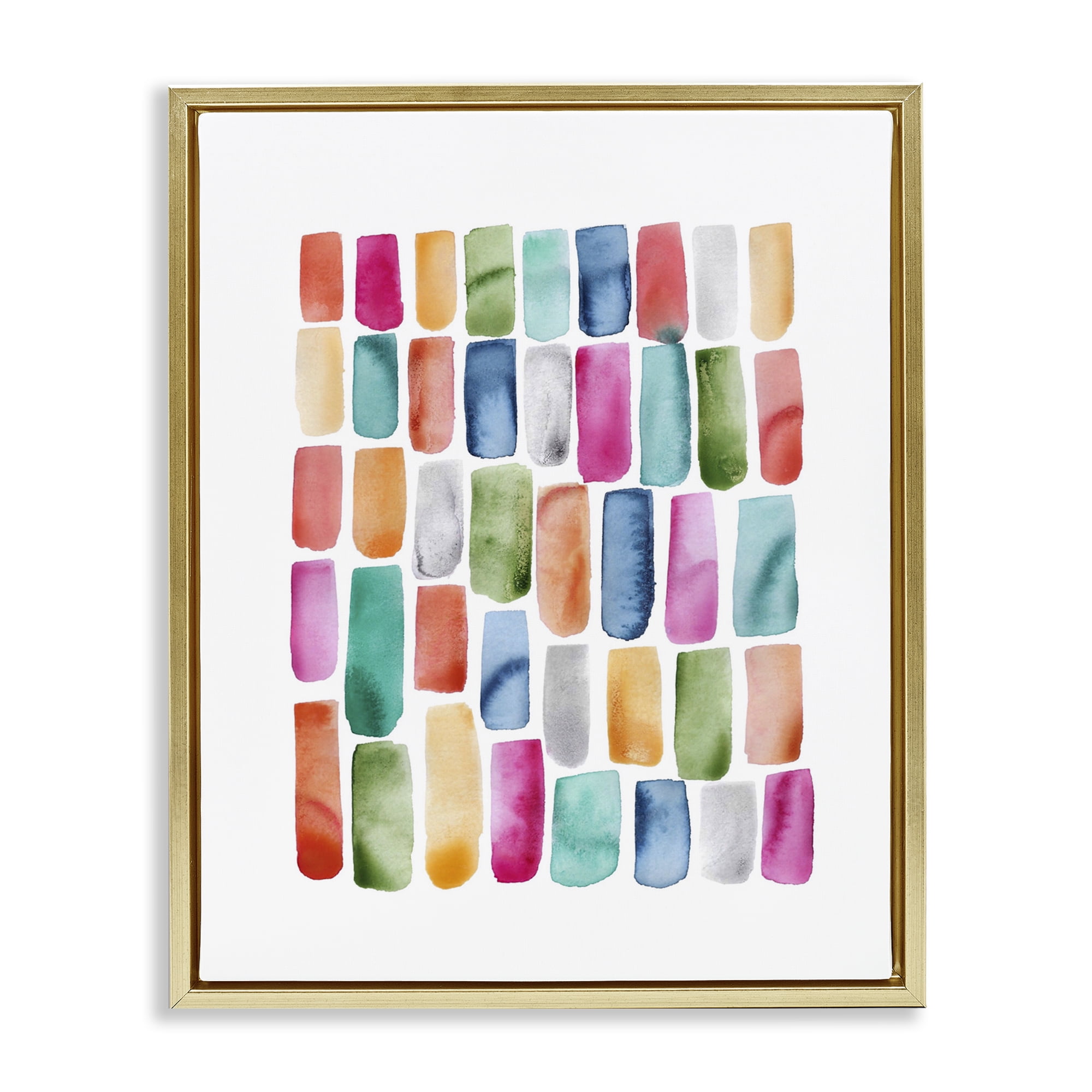 Stupell Industries Bright Abstract Brushstrokes Abstract Painting Gold Floater Framed Art Print Wall Art, 25 x 31